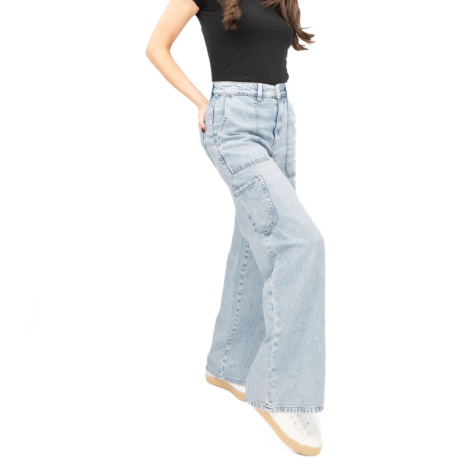 M&S Womens Wide Leg Carpenter Blue Jeans