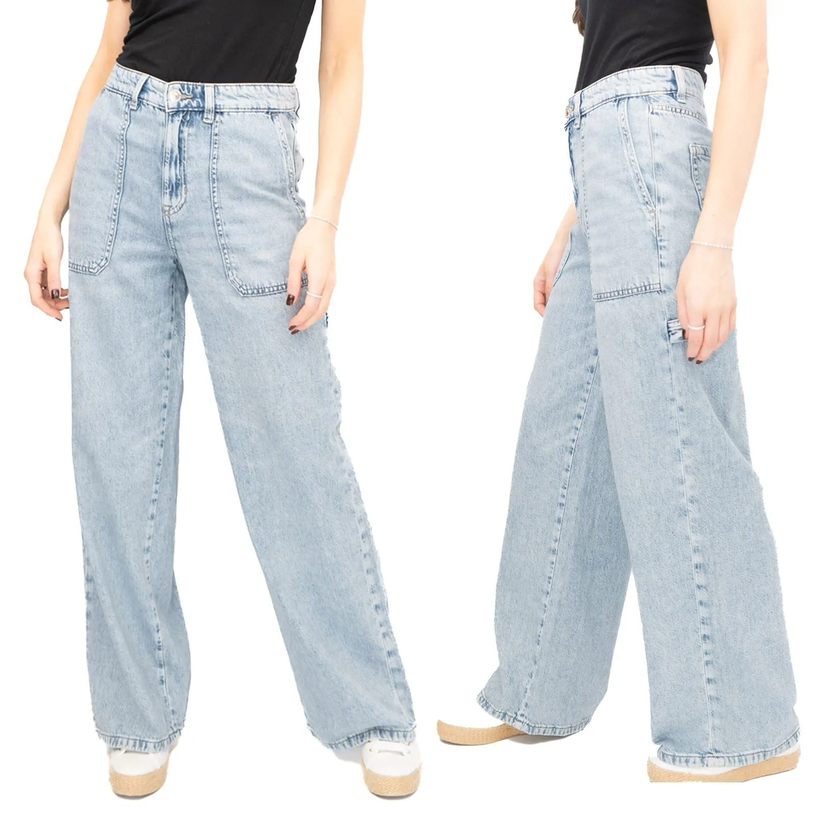 M&S Womens Wide Leg Carpenter Blue Jeans