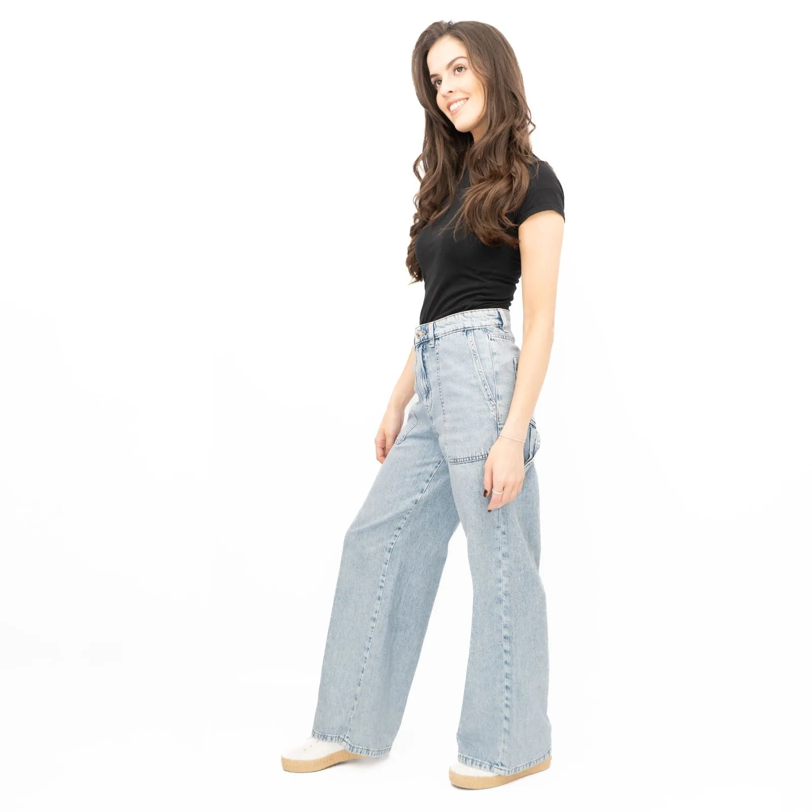 M&S Womens Wide Leg Carpenter Blue Jeans