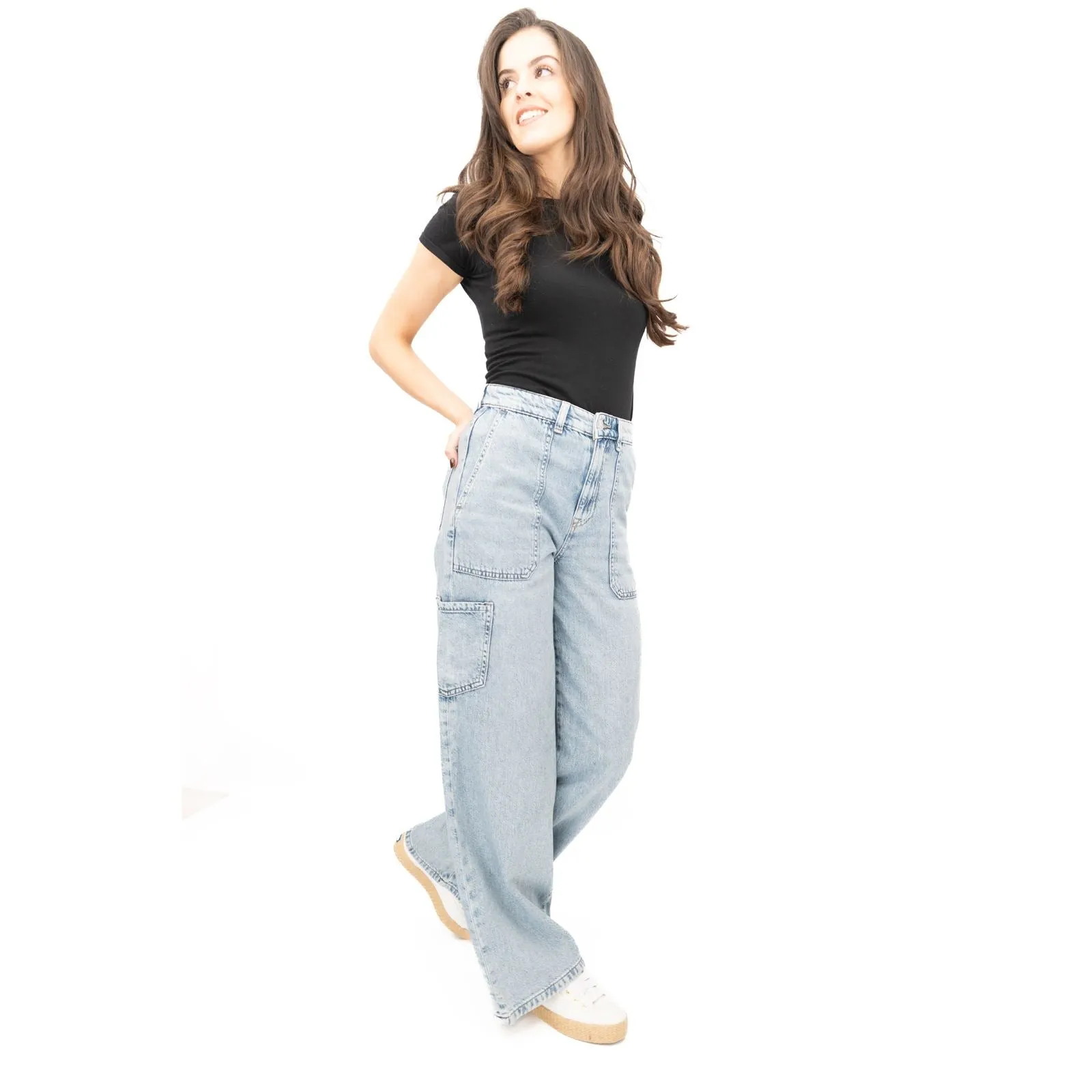 M&S Womens Wide Leg Carpenter Blue Jeans