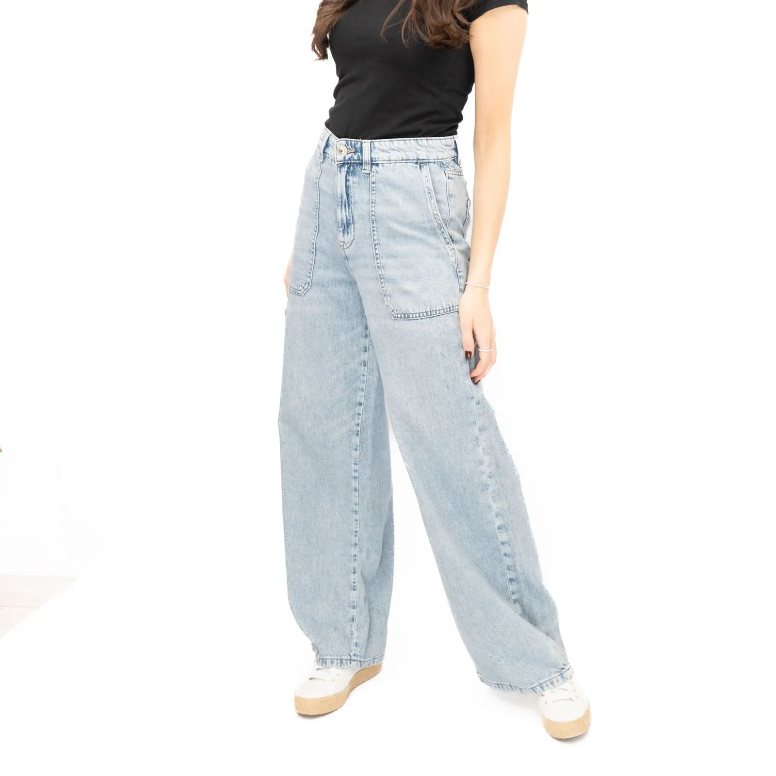 M&S Womens Wide Leg Carpenter Blue Jeans