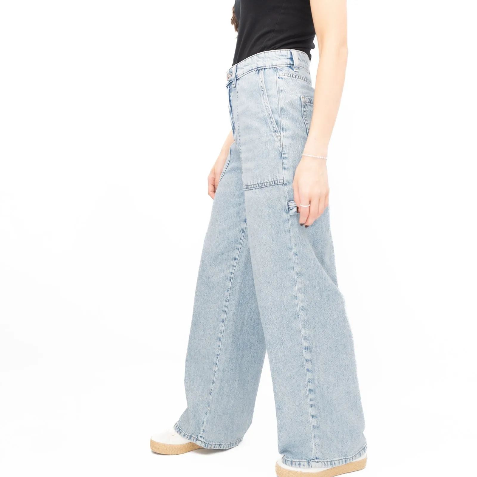 M&S Womens Wide Leg Carpenter Blue Jeans