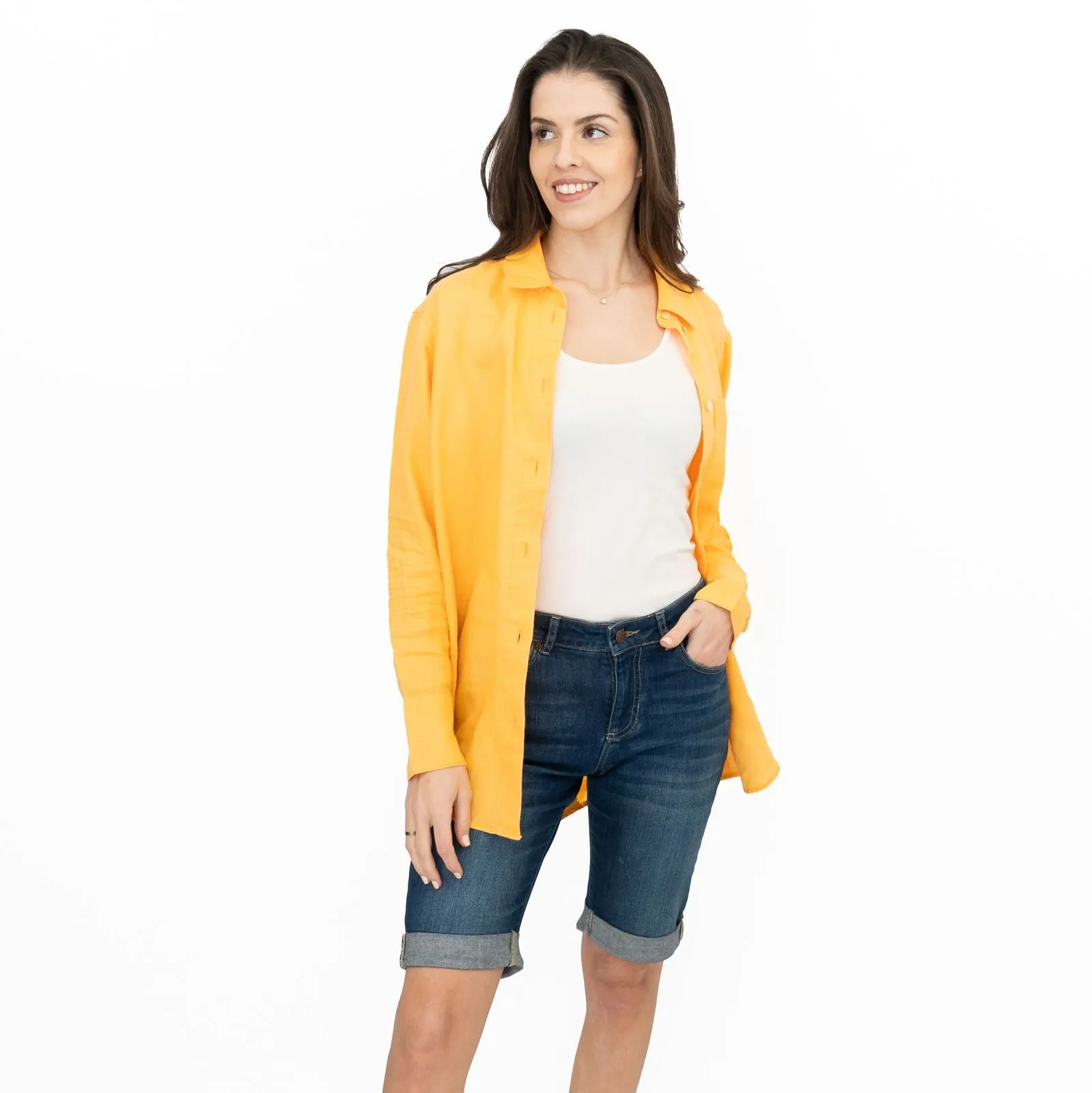 M&S Womens Yellow Pure Linen Collared Blouse
