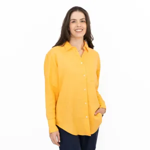 M&S Womens Yellow Pure Linen Collared Blouse