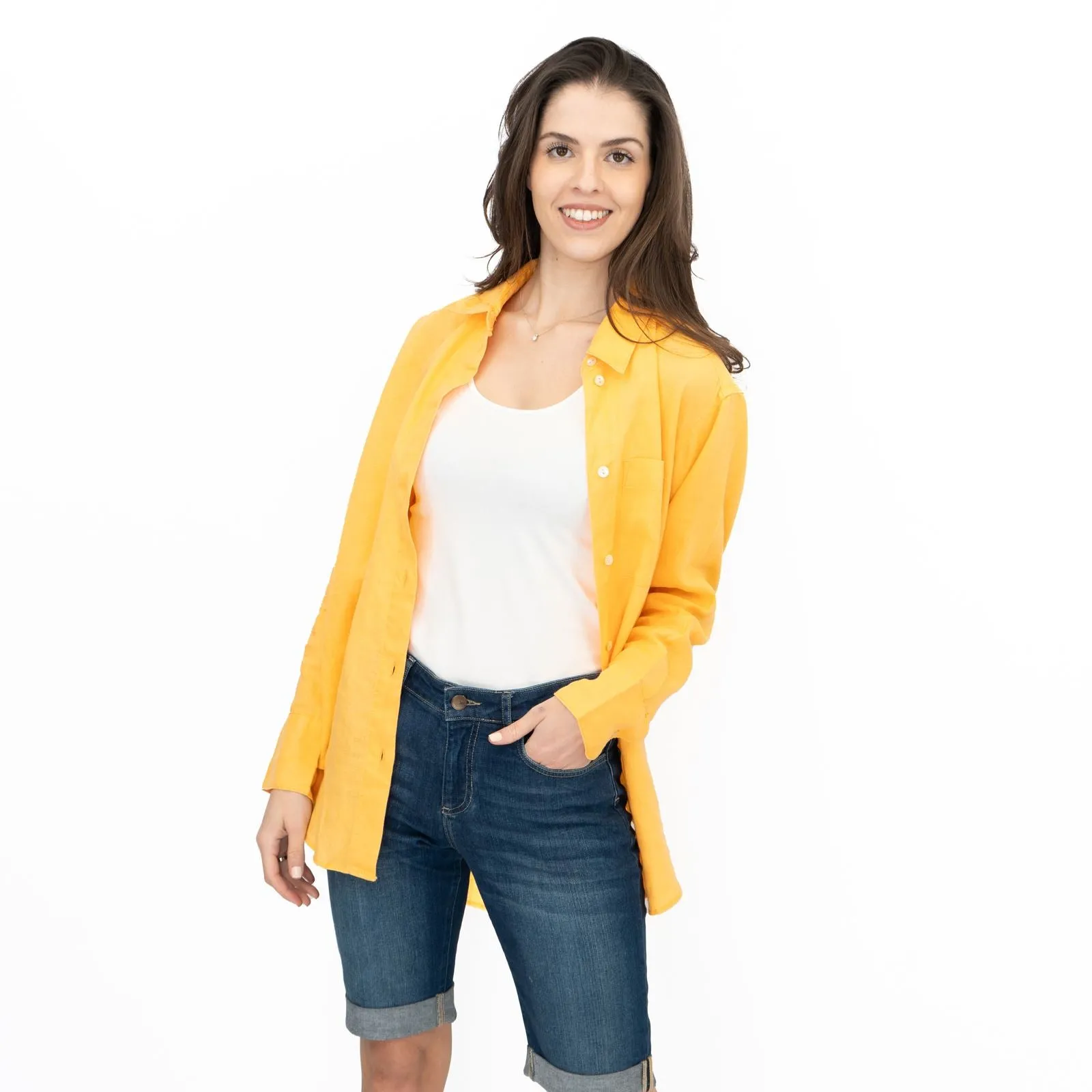 M&S Womens Yellow Pure Linen Collared Blouse
