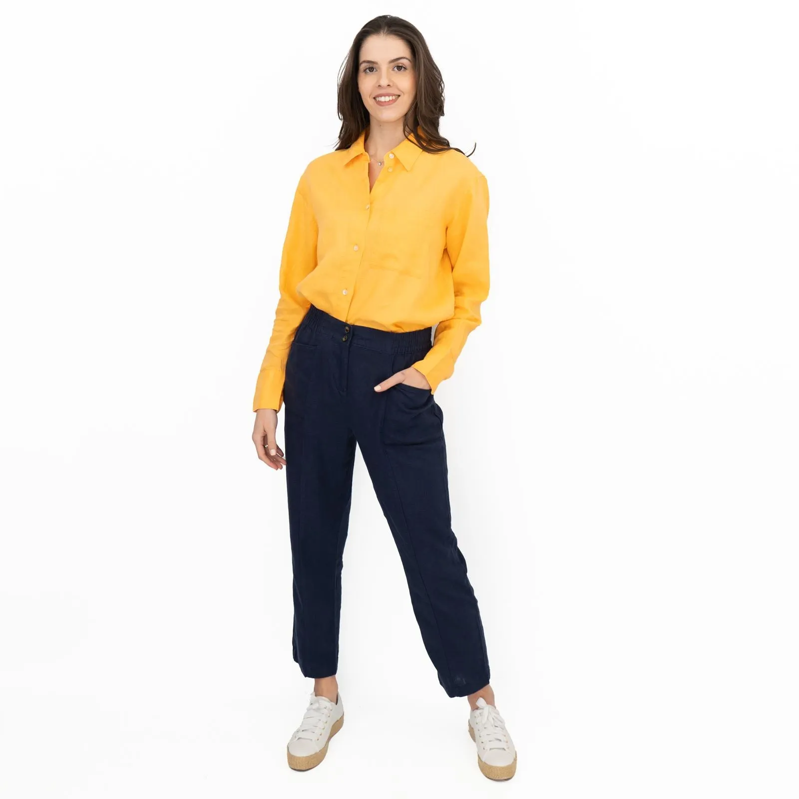 M&S Womens Yellow Pure Linen Collared Blouse
