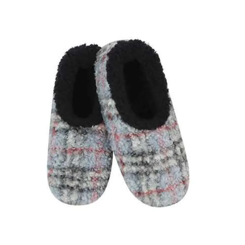 Men's Classic Snoozies Sherpa Lined Boucle Plaid Slippers - Gray/Black