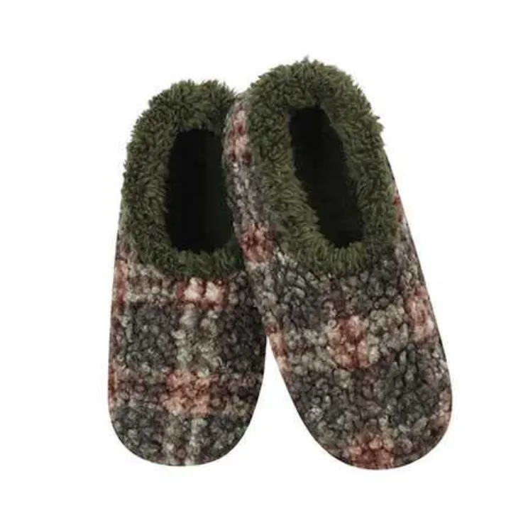 Men's Classic Snoozies Sherpa Lined Boucle Plaid Slippers - Olive Green