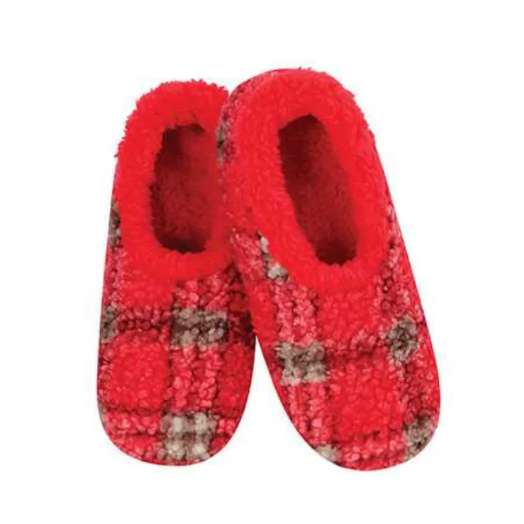 Men's Classic Snoozies Sherpa Lined Boucle Plaid Slippers - Red