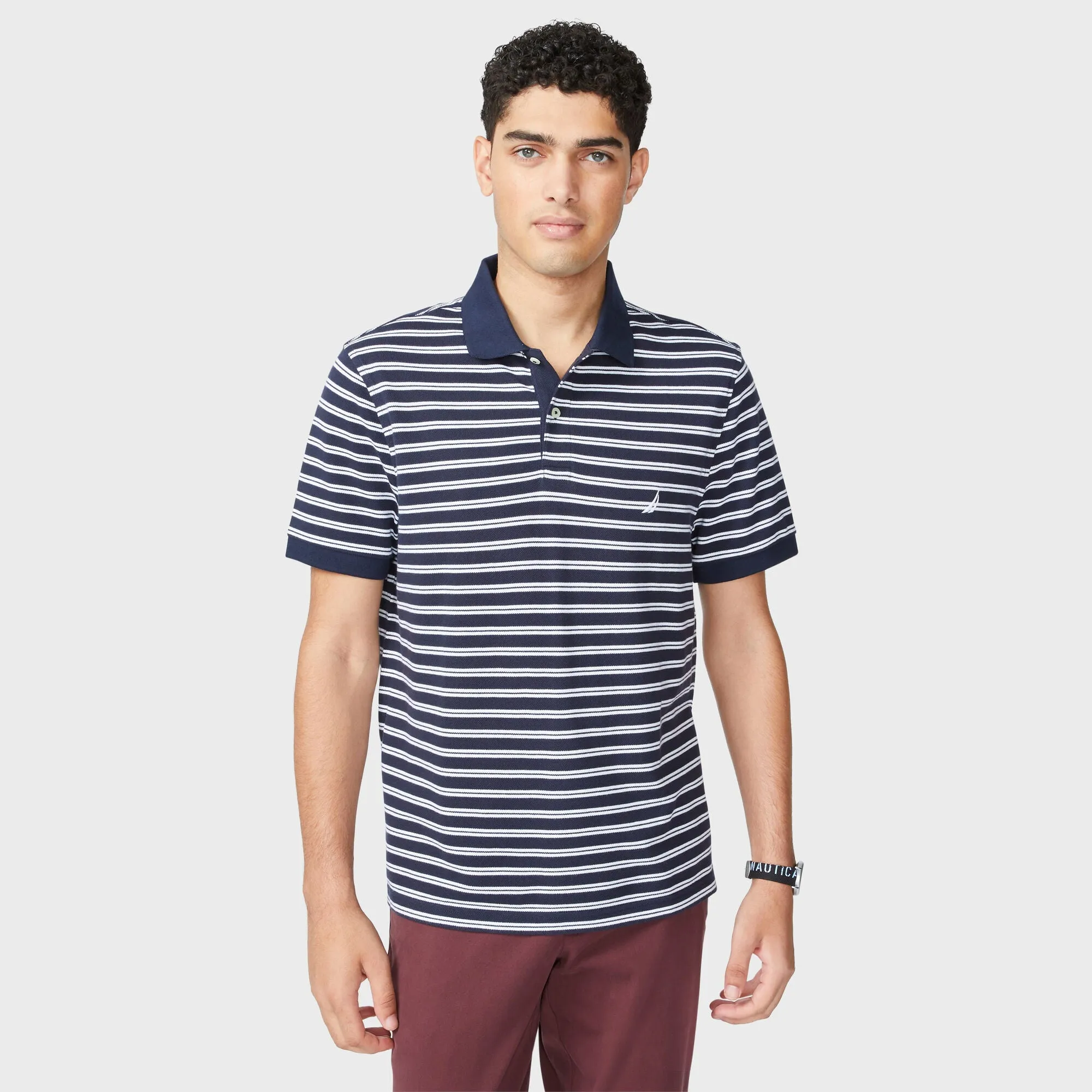 Nautica Mens Classic Fit Striped Premium Cotton Polo