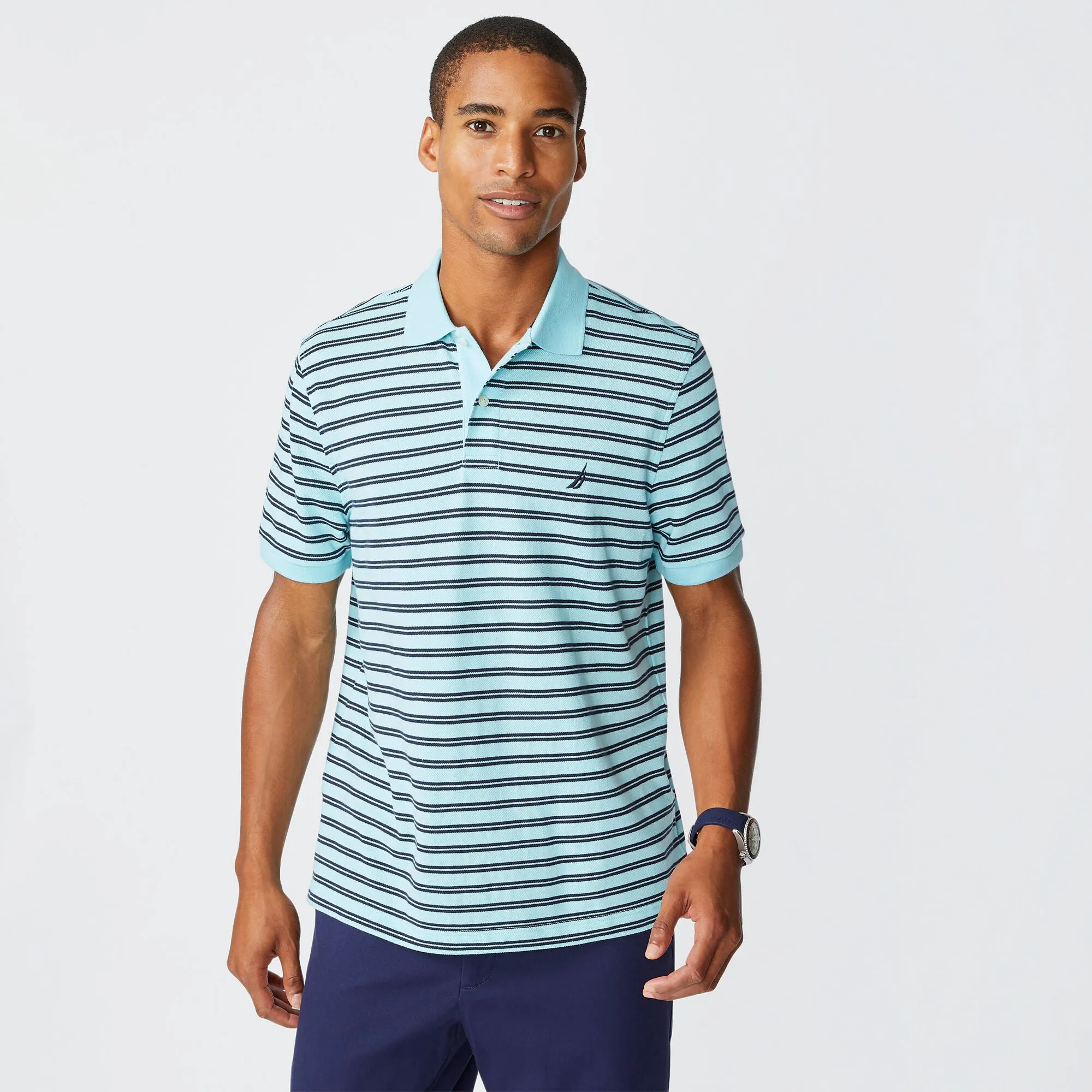 Nautica Mens Classic Fit Striped Premium Cotton Polo