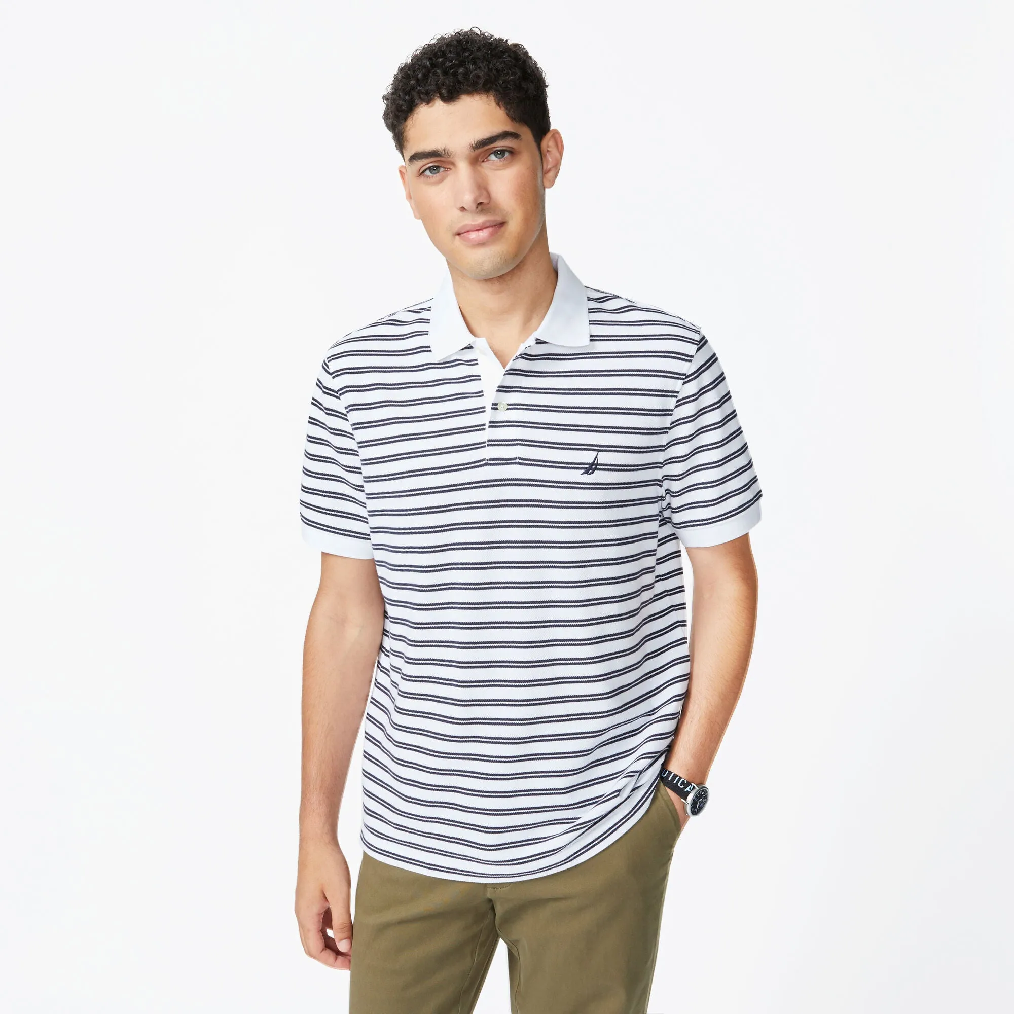 Nautica Mens Classic Fit Striped Premium Cotton Polo