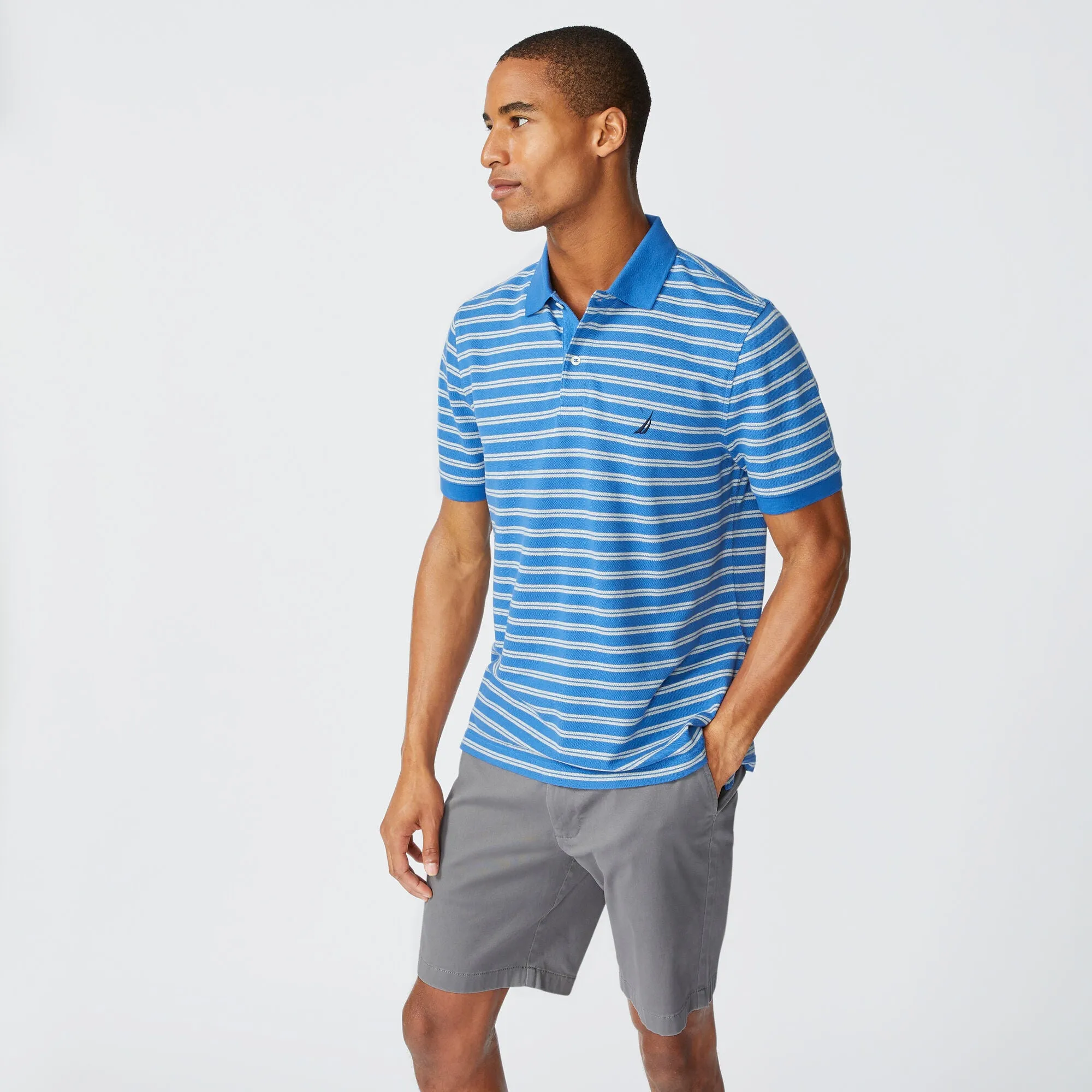 Nautica Mens Classic Fit Striped Premium Cotton Polo