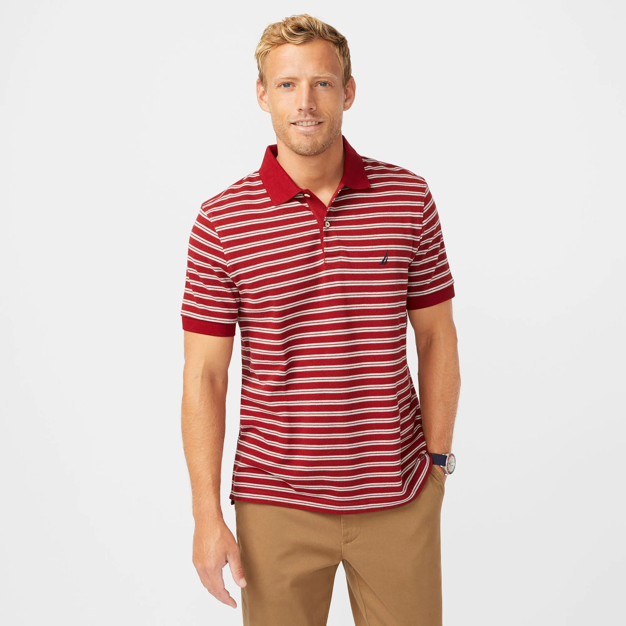 Nautica Mens Classic Fit Striped Premium Cotton Polo