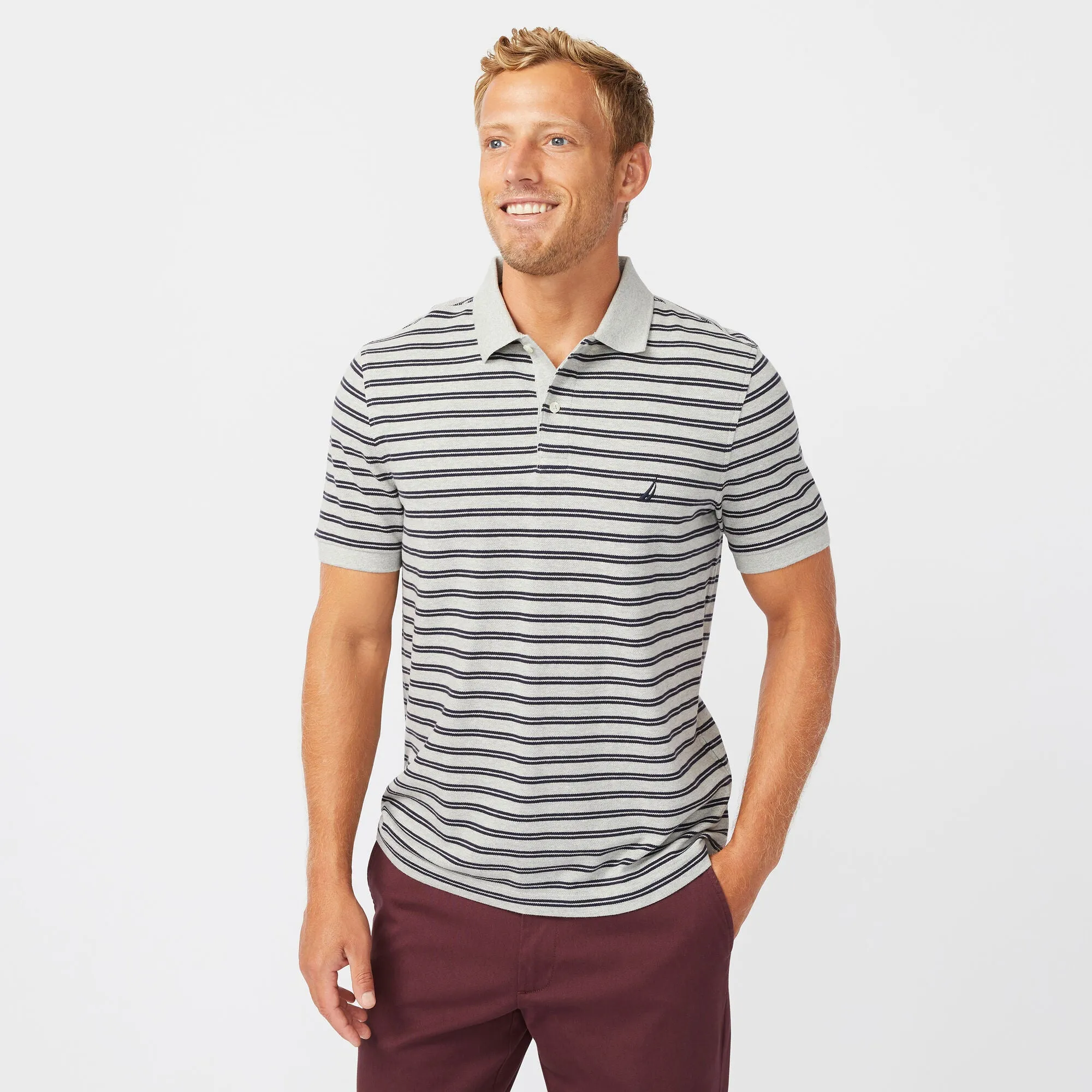 Nautica Mens Classic Fit Striped Premium Cotton Polo