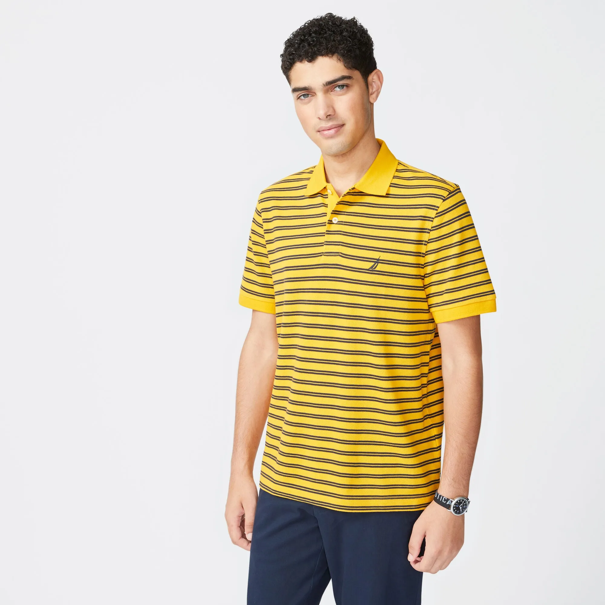 Nautica Mens Classic Fit Striped Premium Cotton Polo