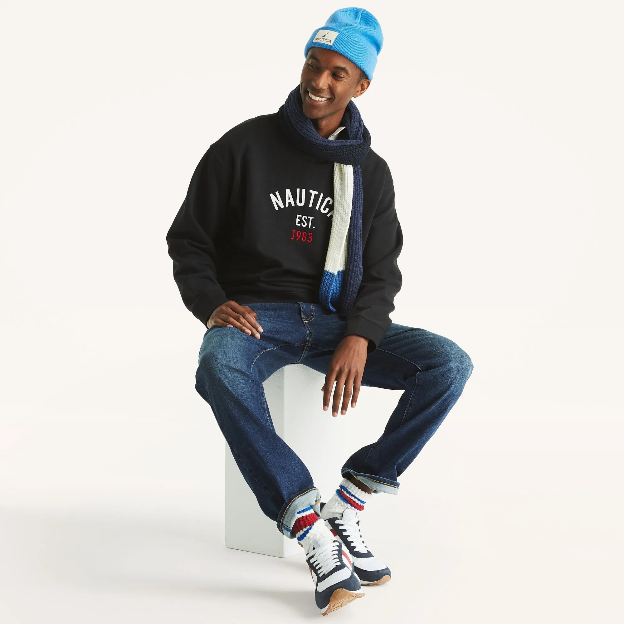 Nautica Mens Fleece Logo Crewneck Sweatshirt