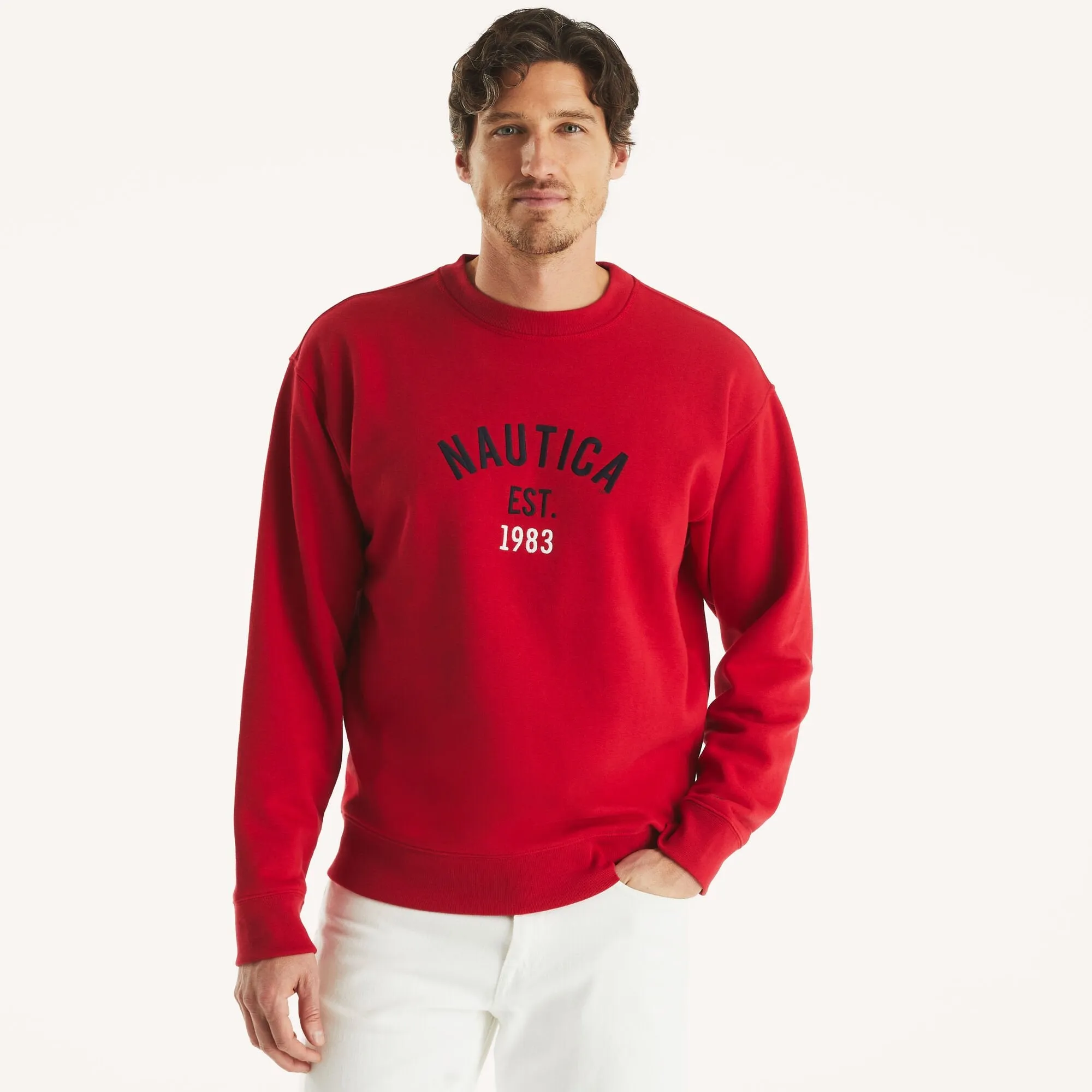 Nautica Mens Fleece Logo Crewneck Sweatshirt