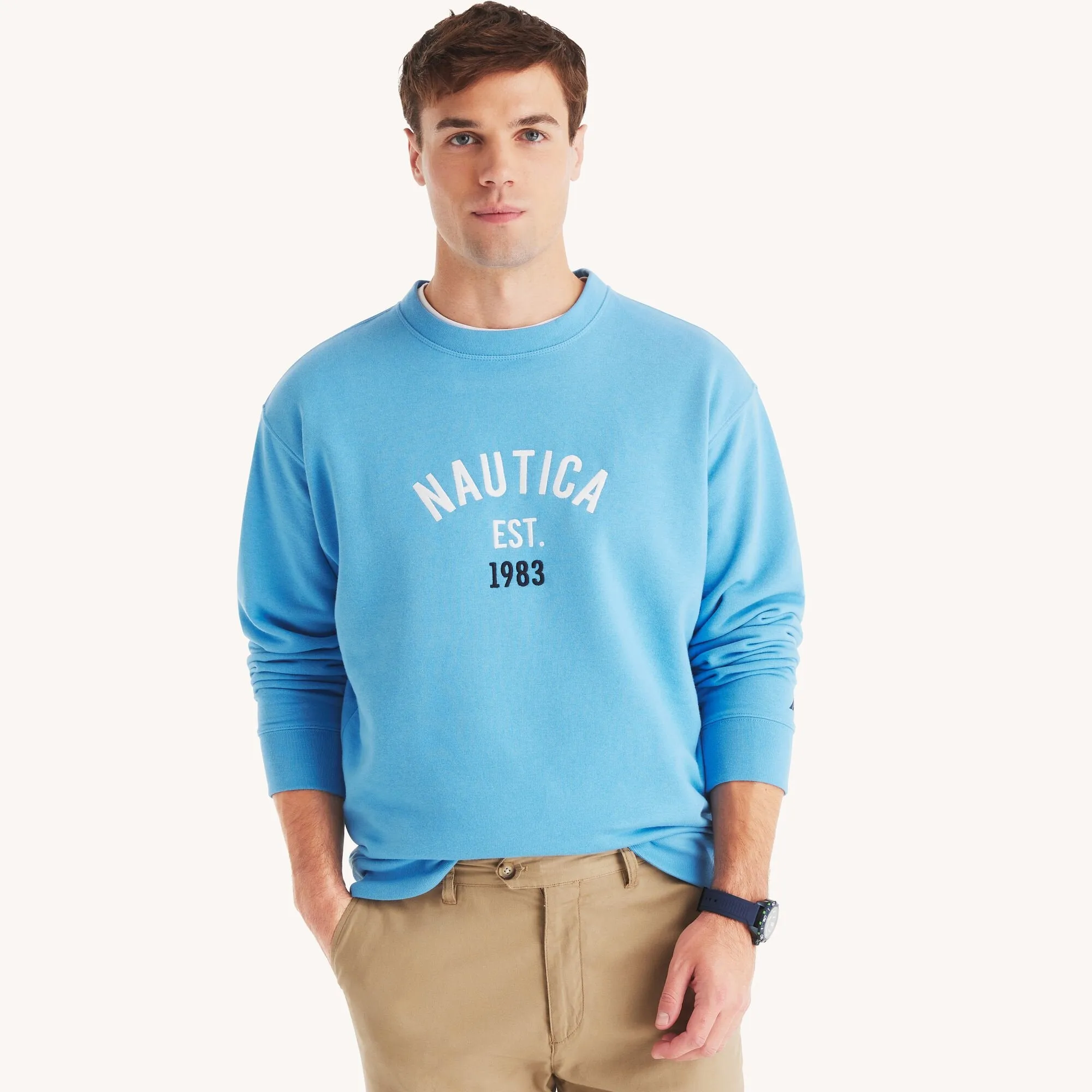 Nautica Mens Fleece Logo Crewneck Sweatshirt