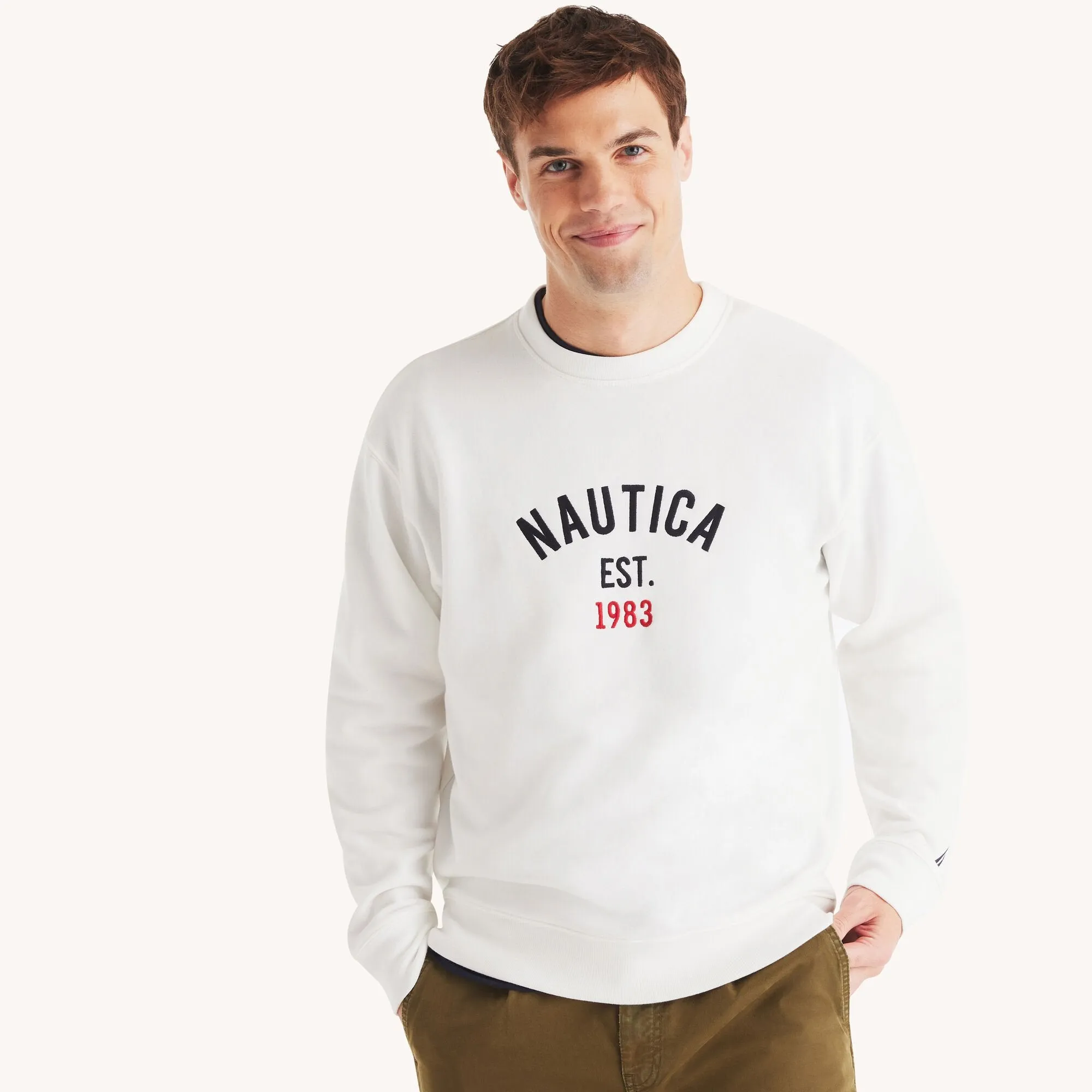 Nautica Mens Fleece Logo Crewneck Sweatshirt