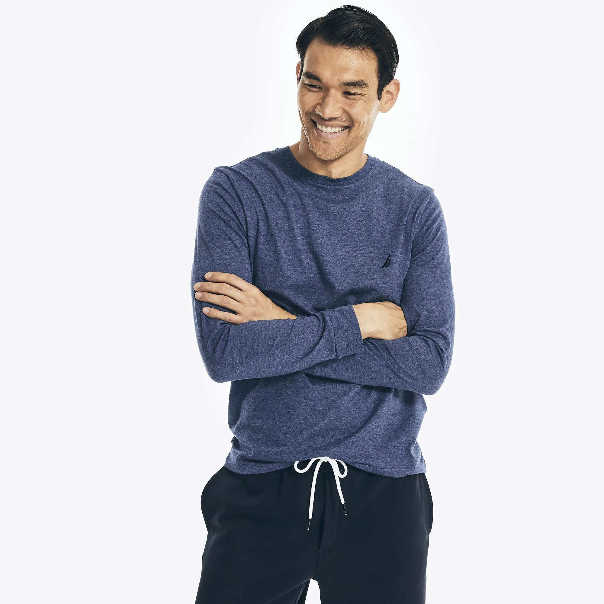 Nautica Mens Heathered Crewneck Long-Sleeve T-Shirt