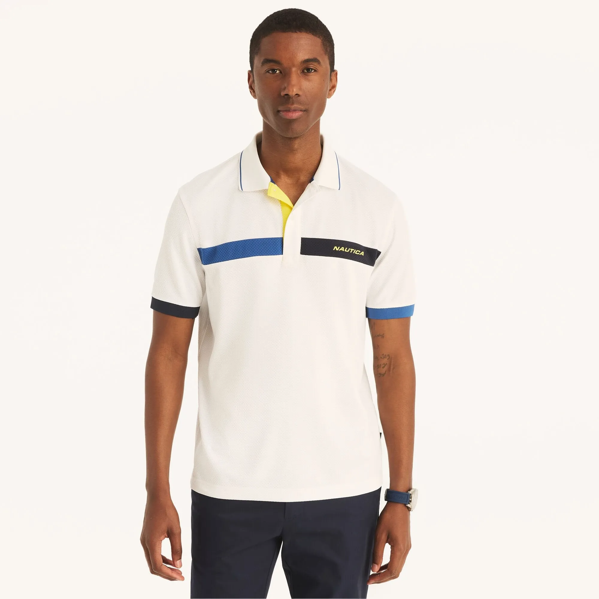 Nautica Mens Navtech Sustainably Crafted Classic Fit Colorblock Polo