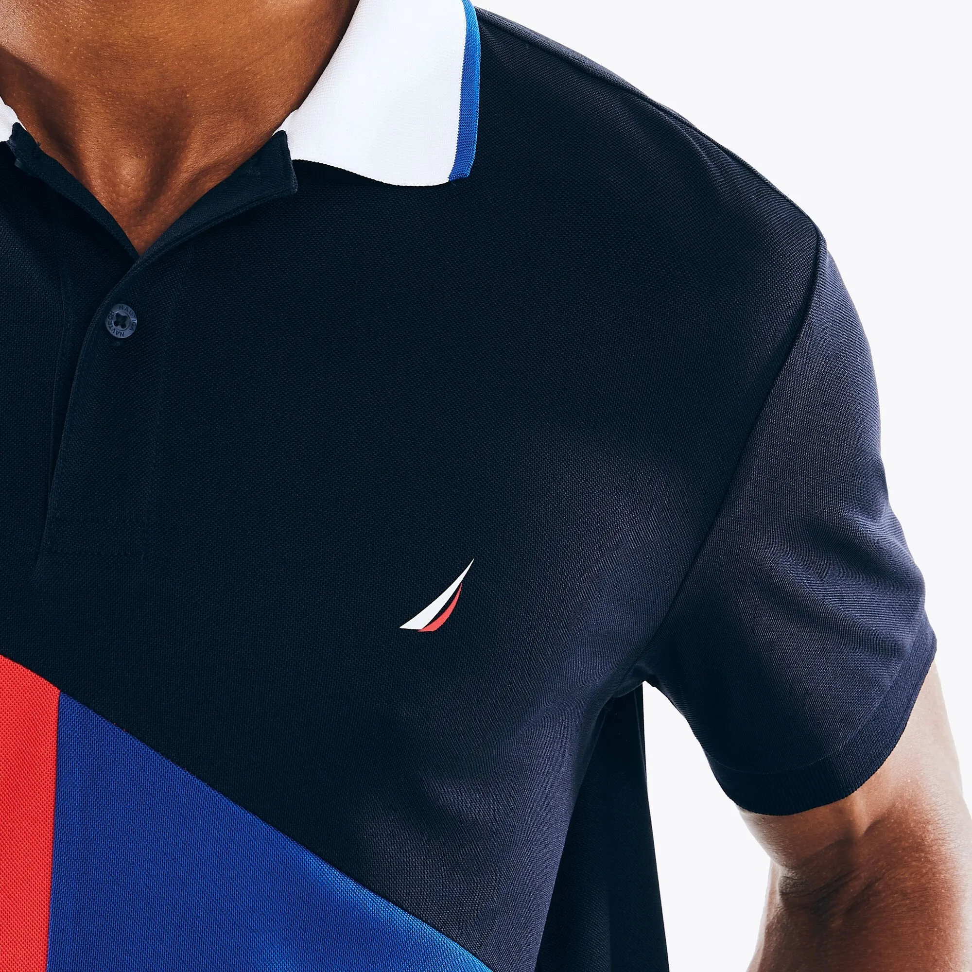 Nautica Mens Navtech Sustainably Crafted Classic Fit Diagonal Stripe Polo