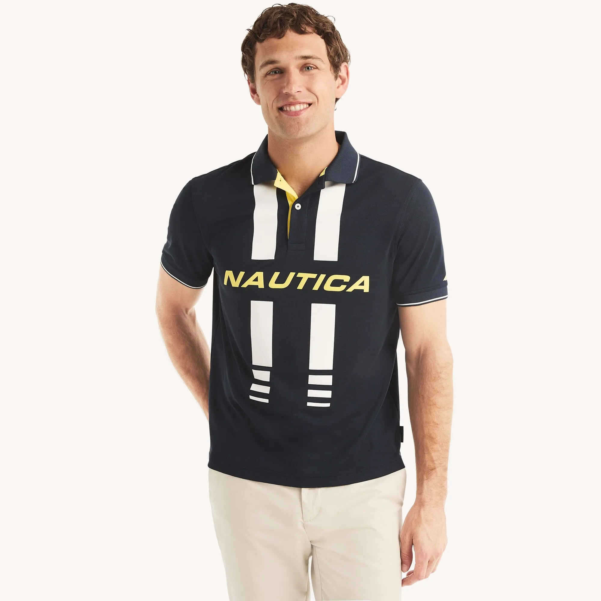 Nautica Mens Navtech Sustainably Crafted Colorblock Classic Fit Polo