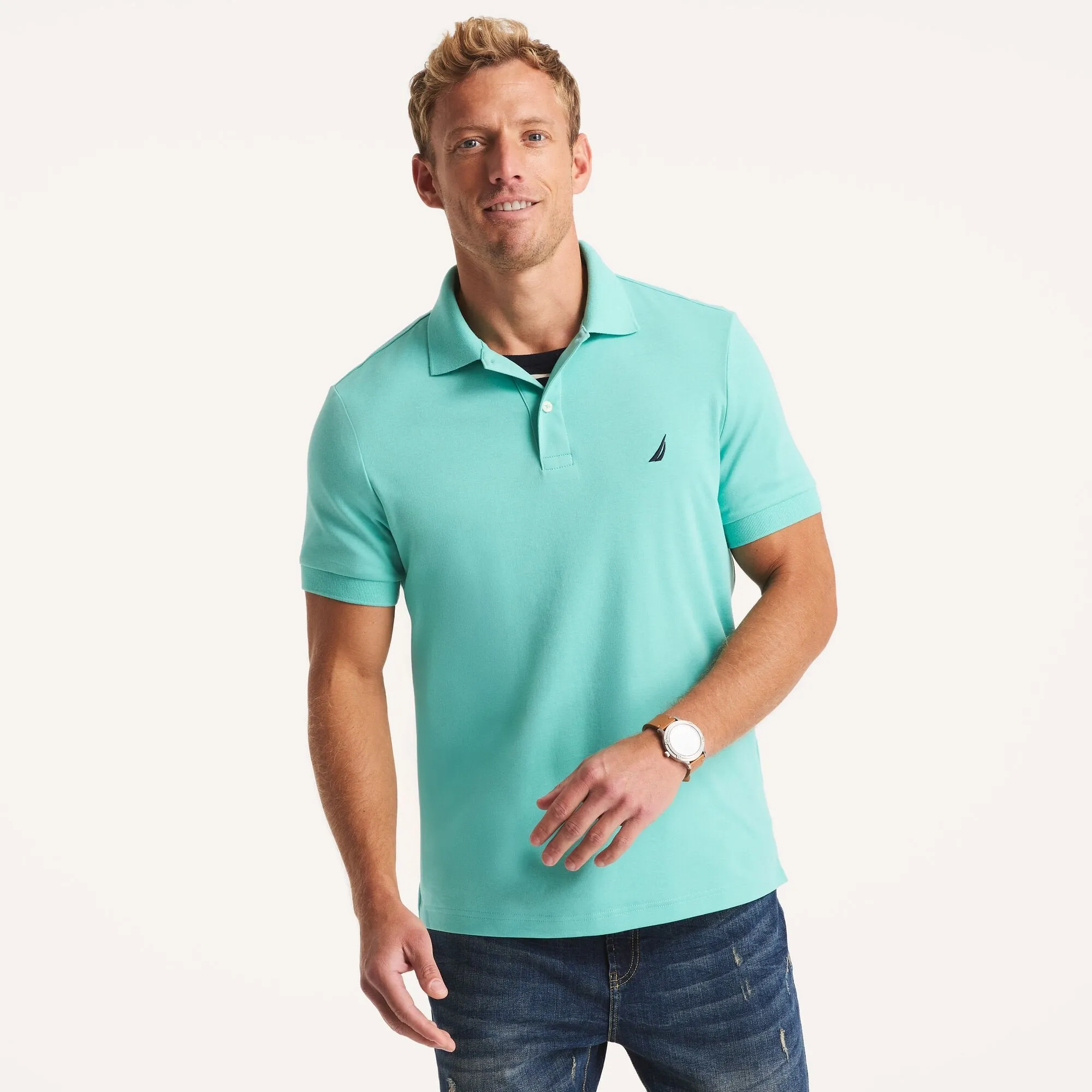 Nautica Mens Slim Fit Interlock Polo
