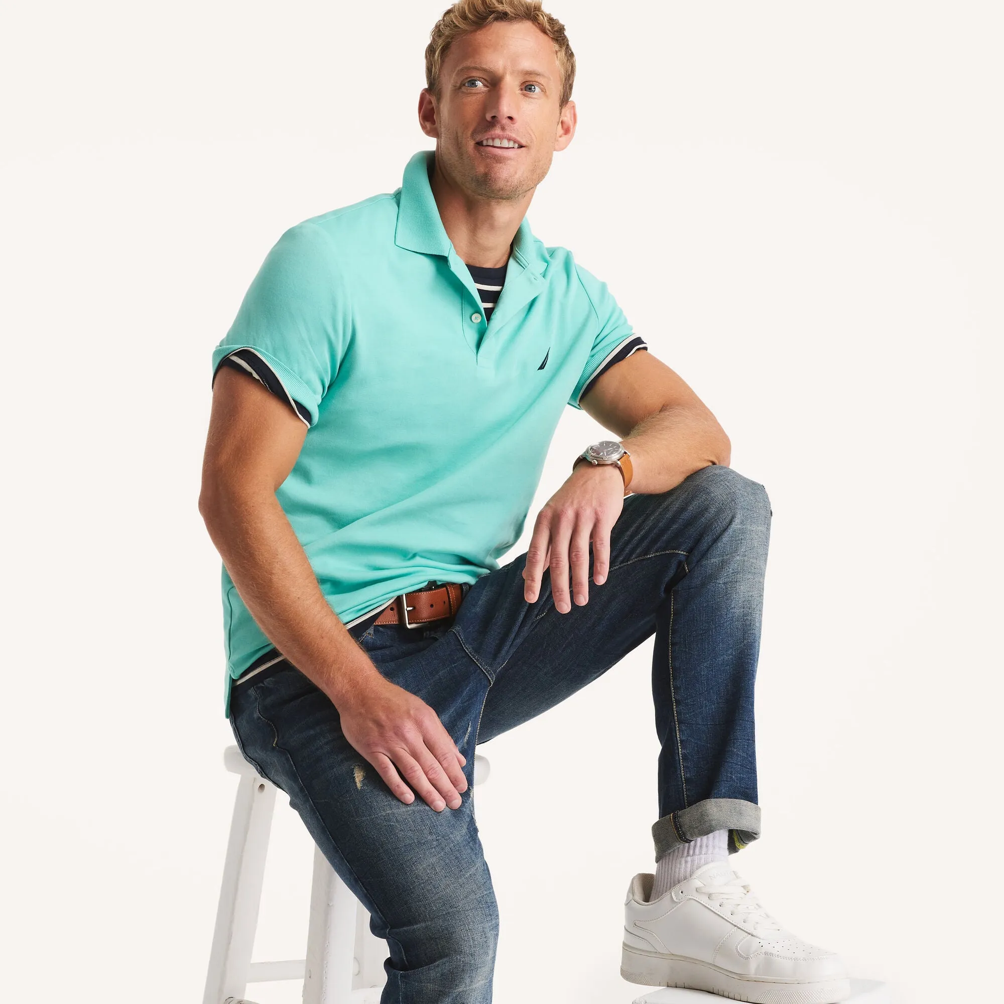 Nautica Mens Slim Fit Interlock Polo