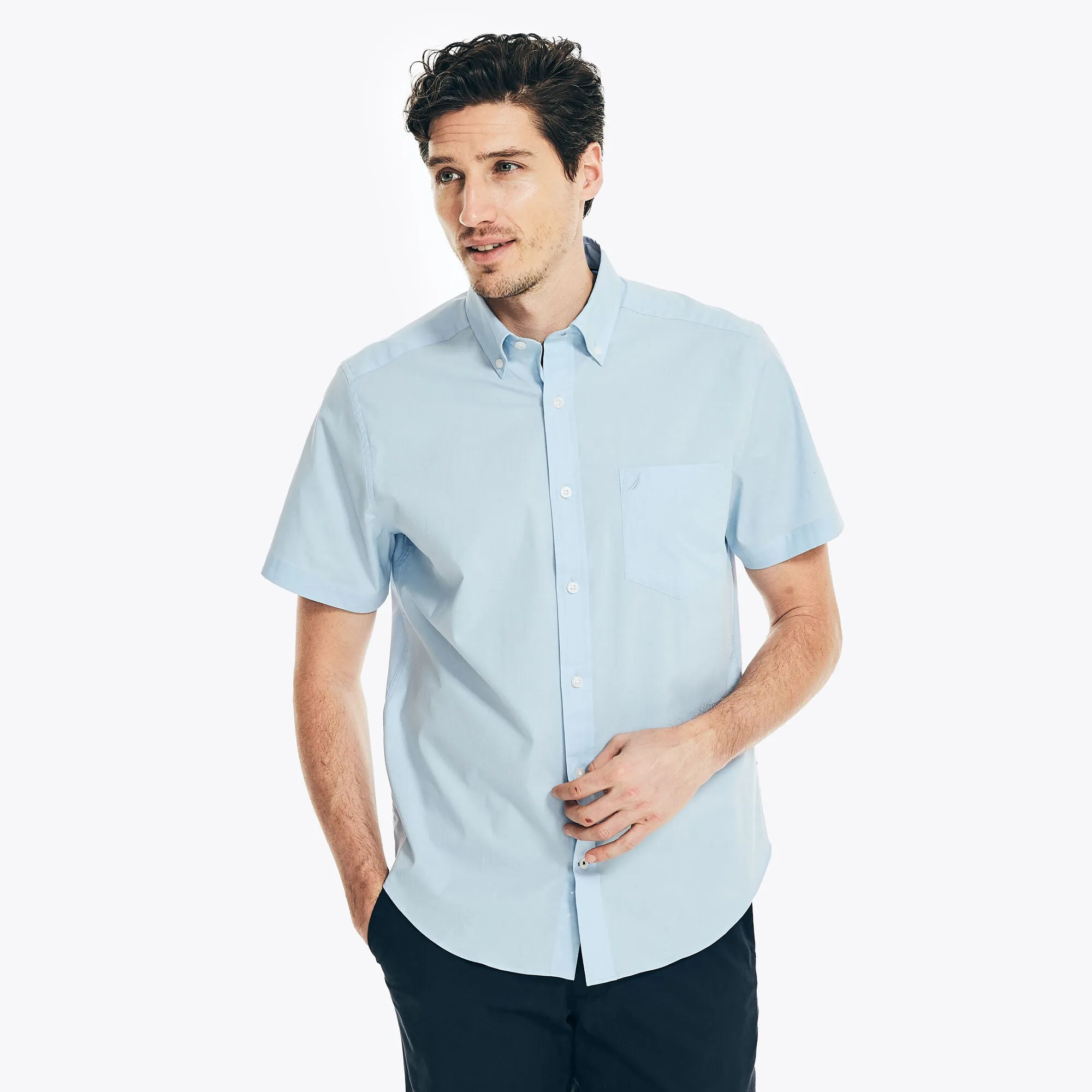 Nautica Mens Wrinkle-Resistant Wear To Work Short-Sleeve Shirt
