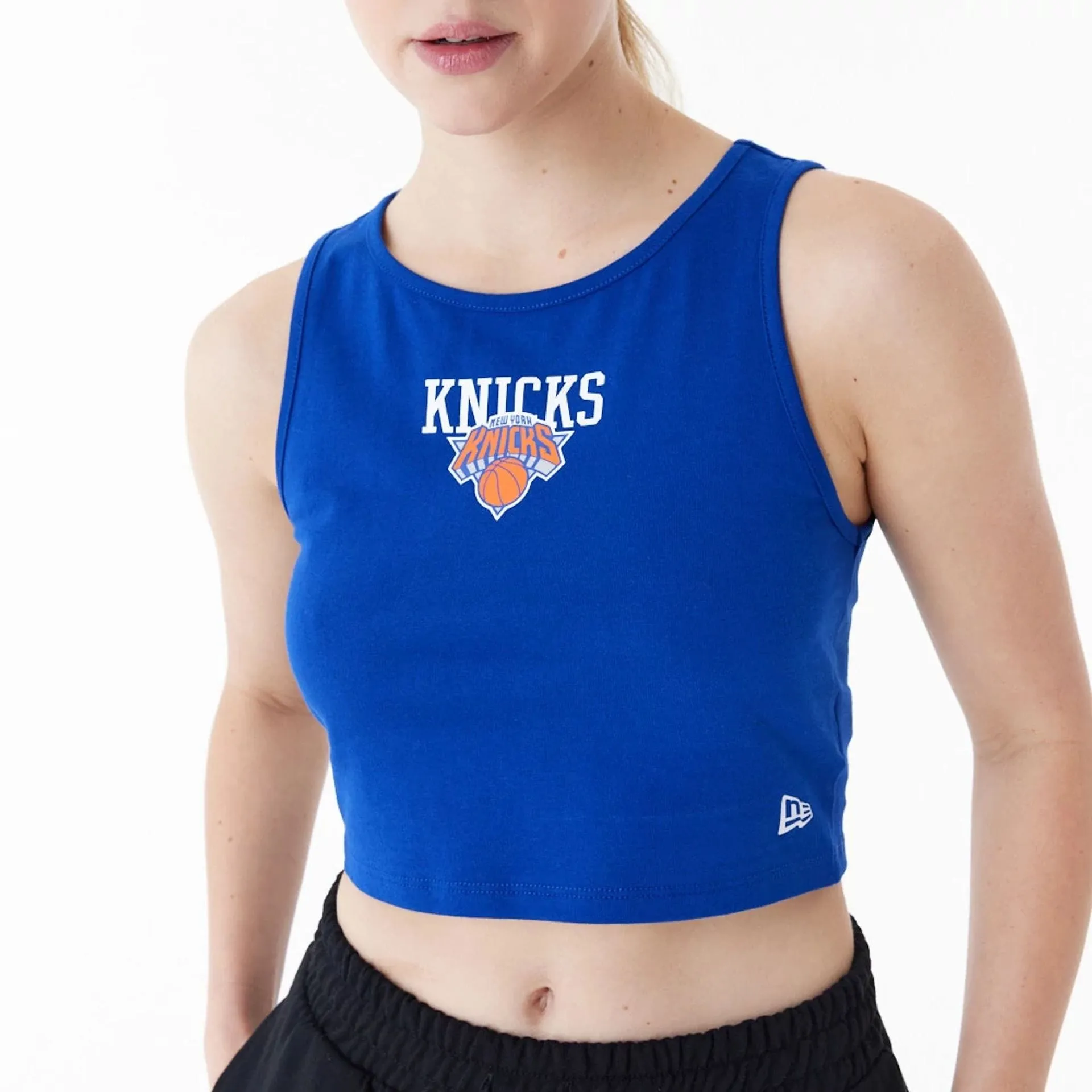 New York Knicks Womens NBA Team Logo Blue Crop Tank Top NEW ERA