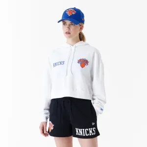 New York Knicks Womens NBA Team Logo White Crop Pullover Hoodie NEW ERA