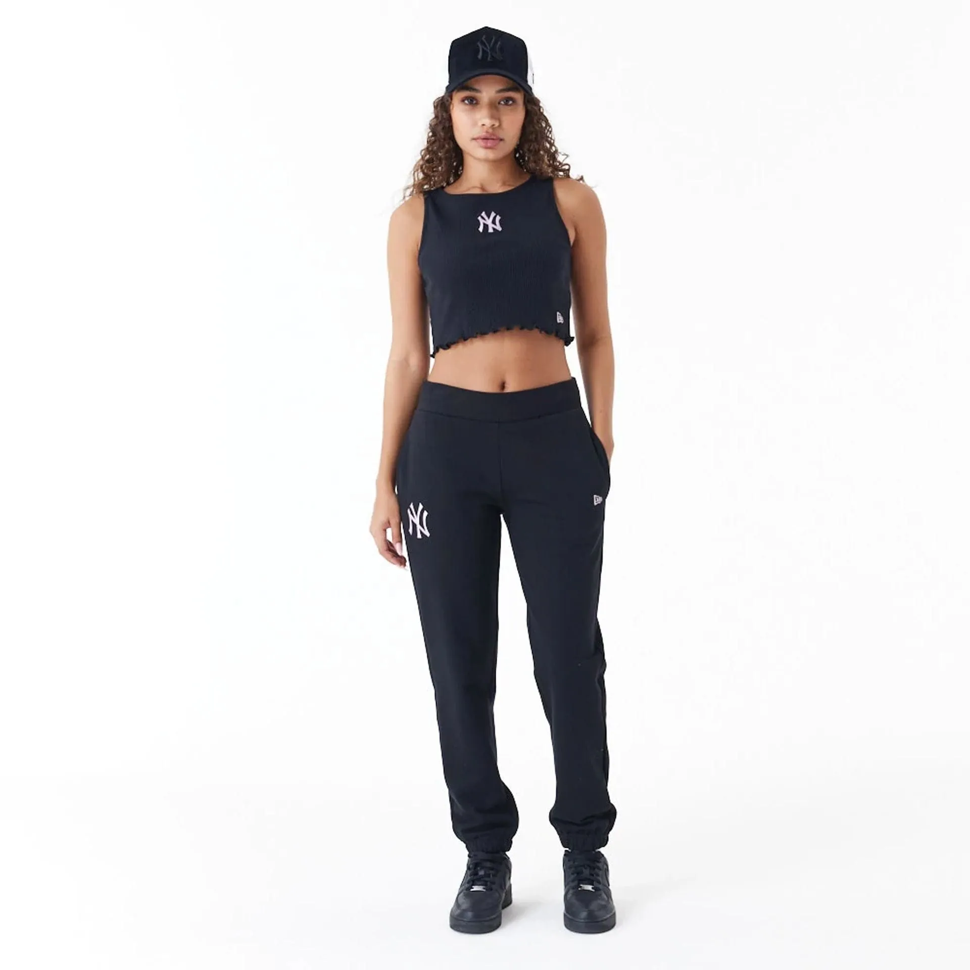 New York Yankees MLB Lifestyle Black Womens Crop Tank Top NEW ERA