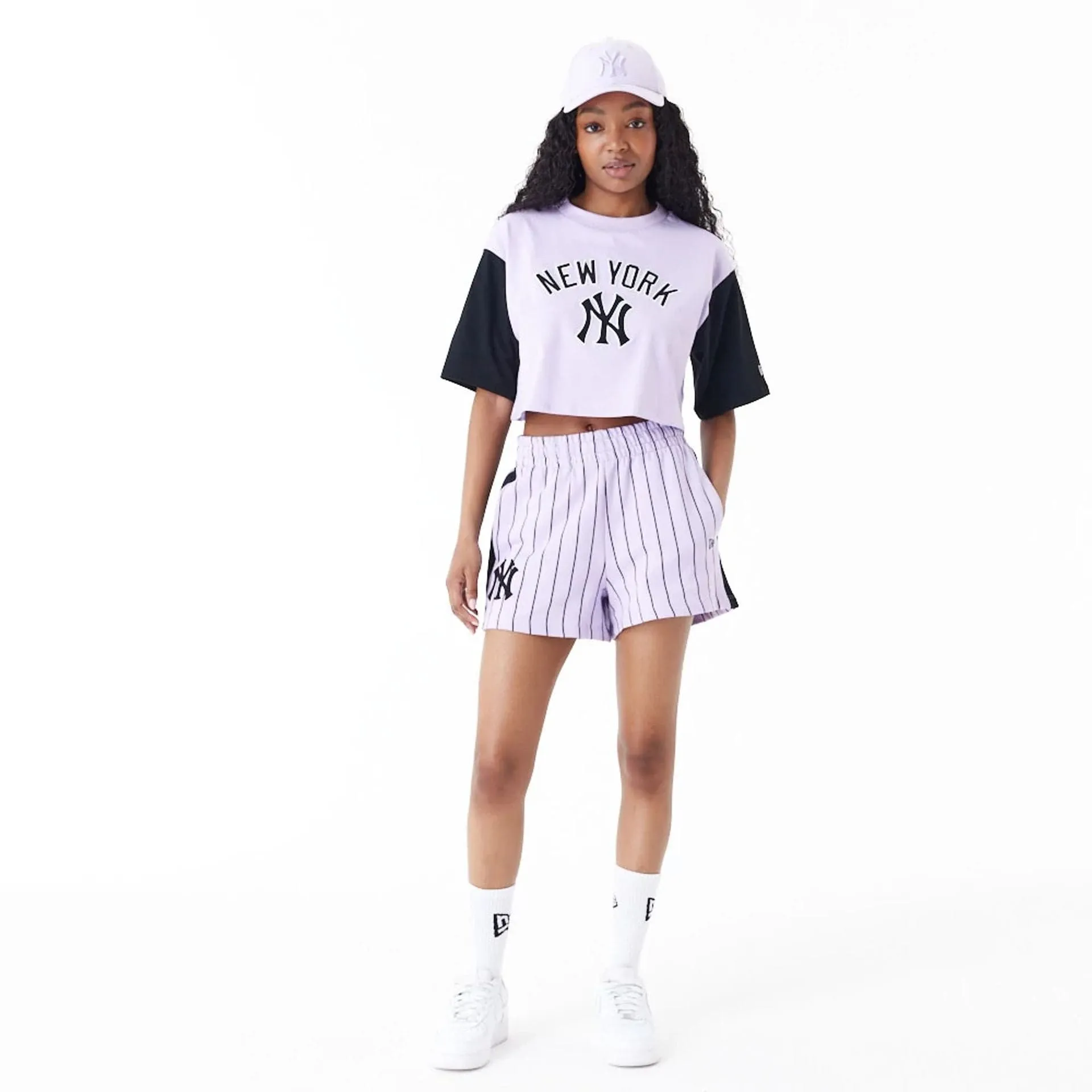 New York Yankees MLB Lifestyle Purple Womens Crop T-Shirt NEW ERA