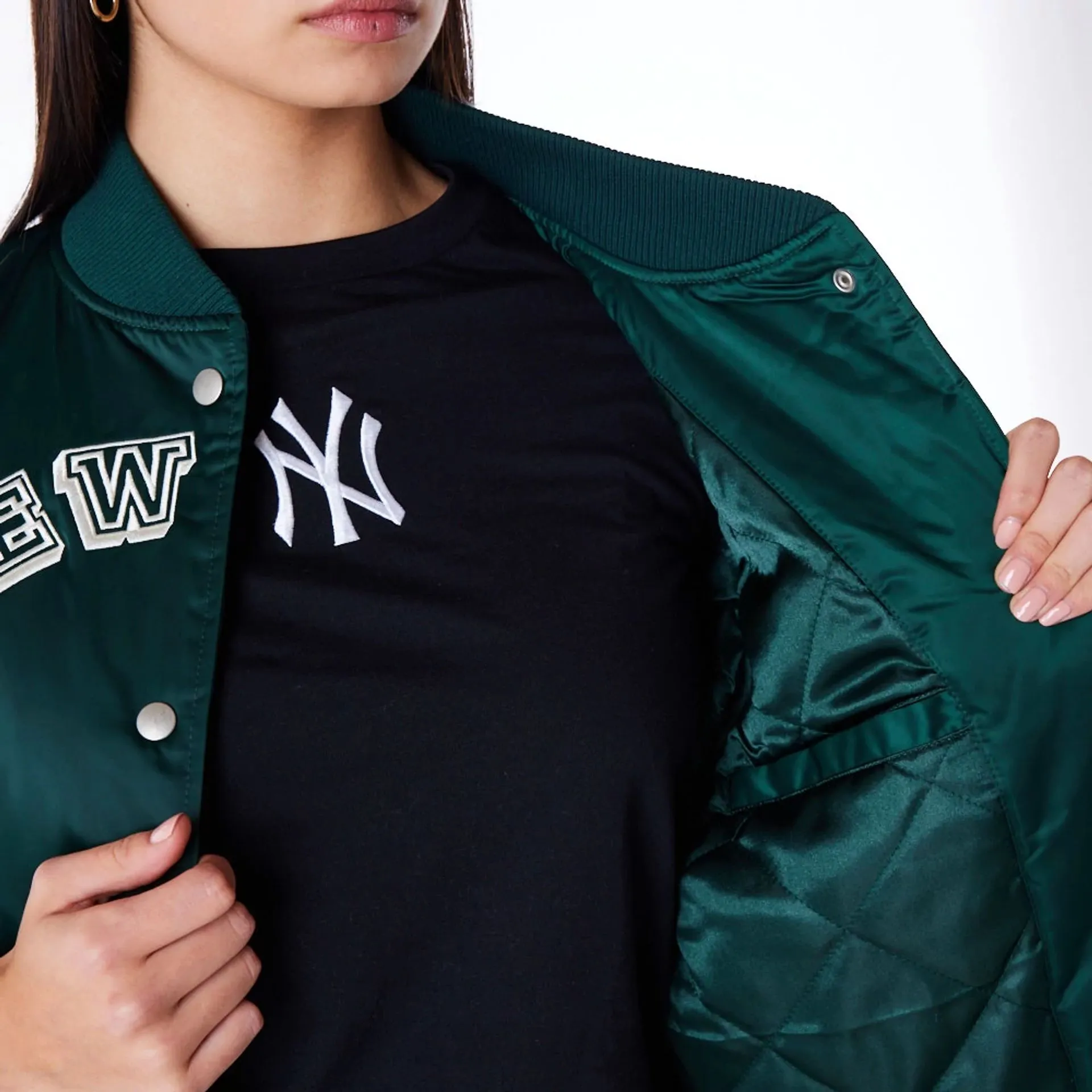 New York Yankees Womens MLB Dark Green Bomber Jacket NEW ERA