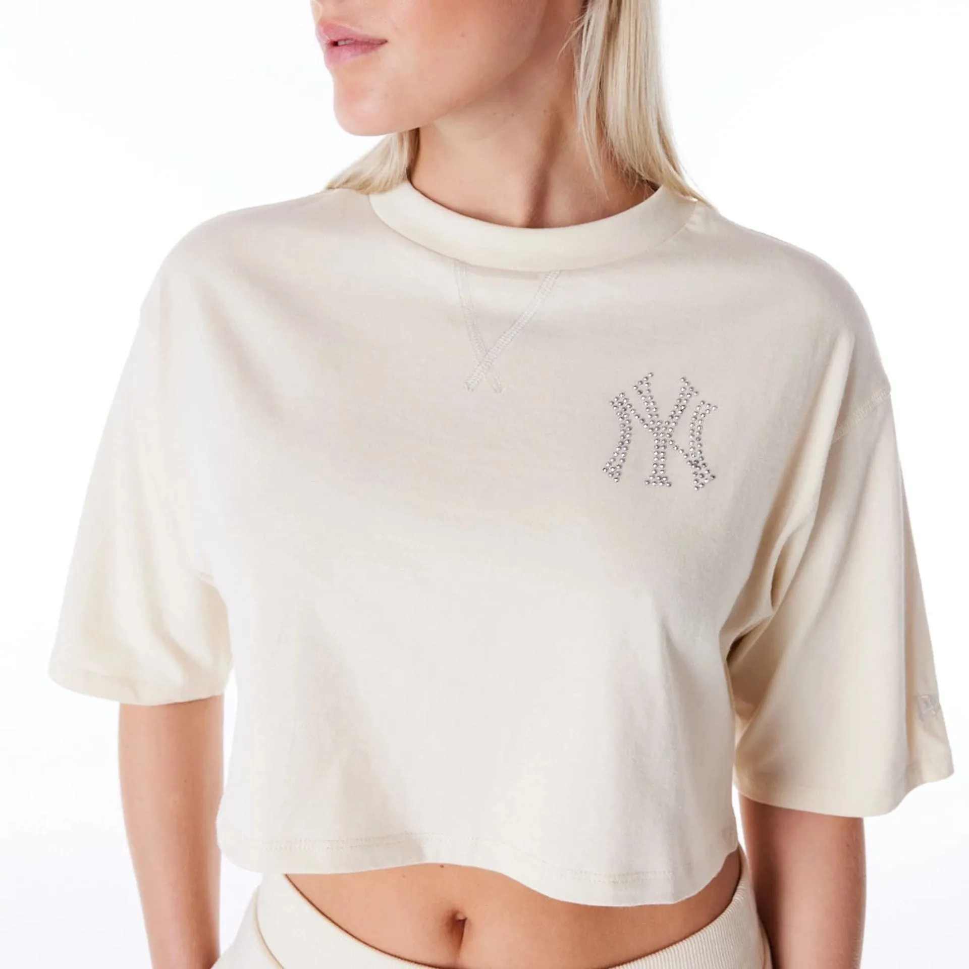New York Yankees Womens MLB Diamante Stone Crop T-Shirt NEW ERA