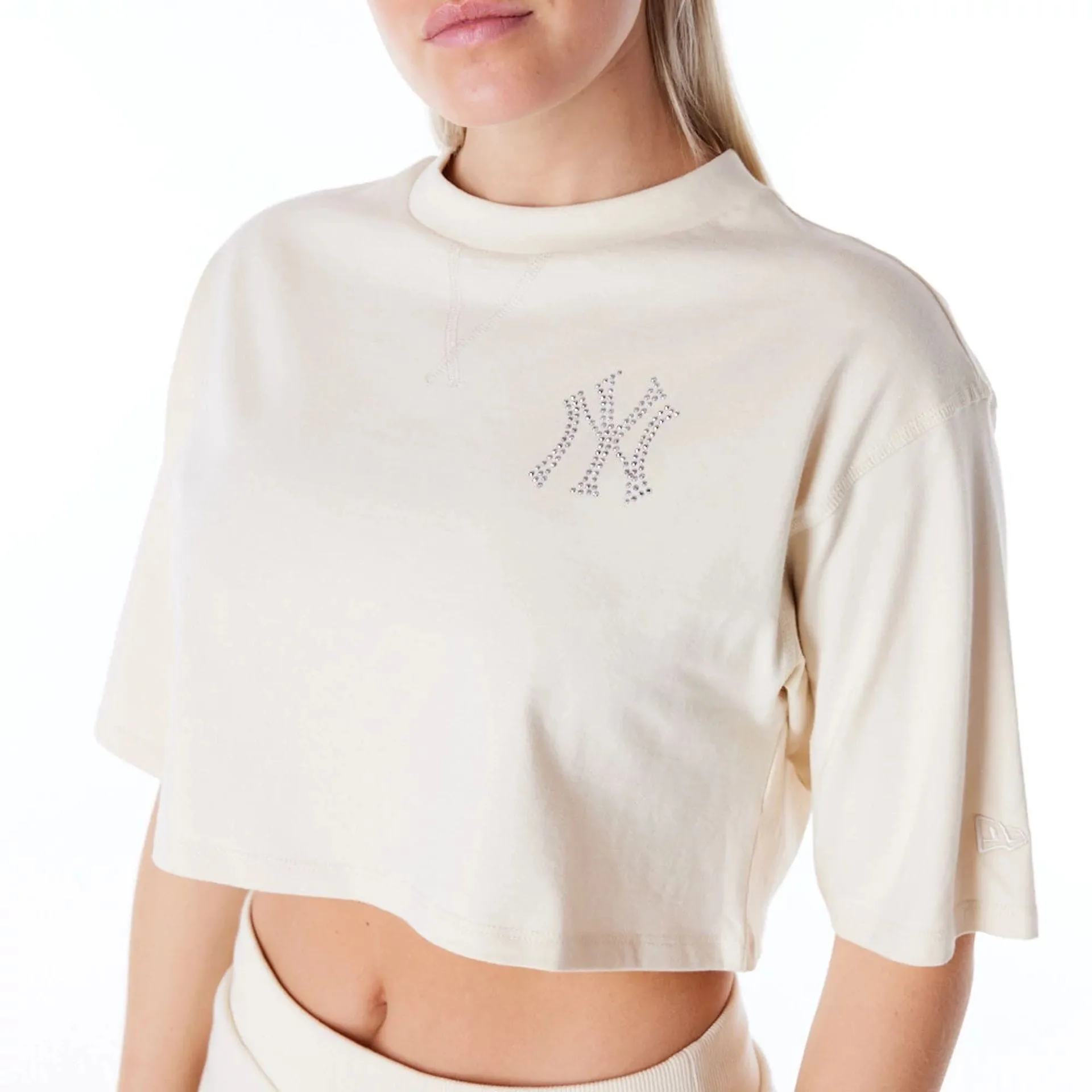 New York Yankees Womens MLB Diamante Stone Crop T-Shirt NEW ERA