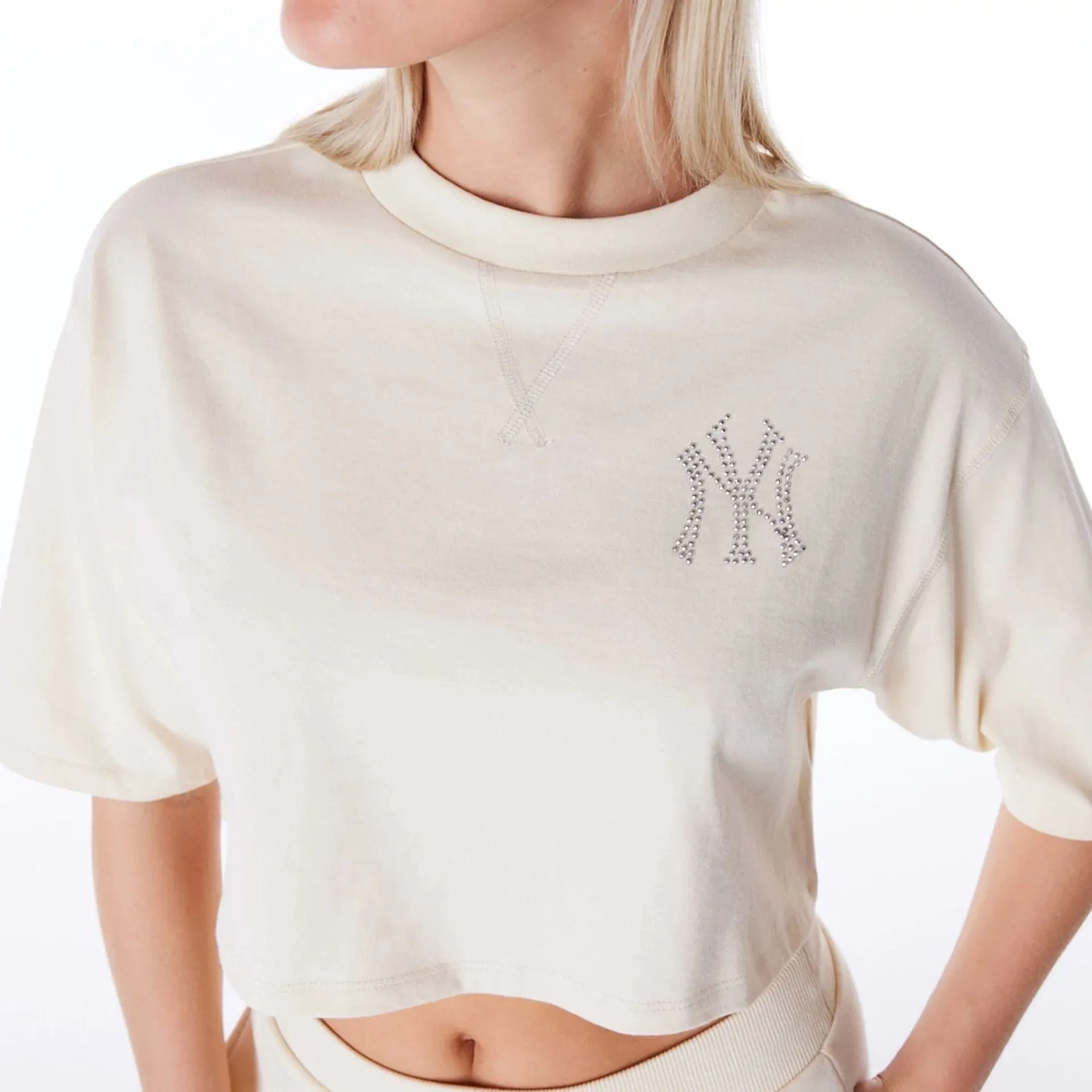 New York Yankees Womens MLB Diamante Stone Crop T-Shirt NEW ERA