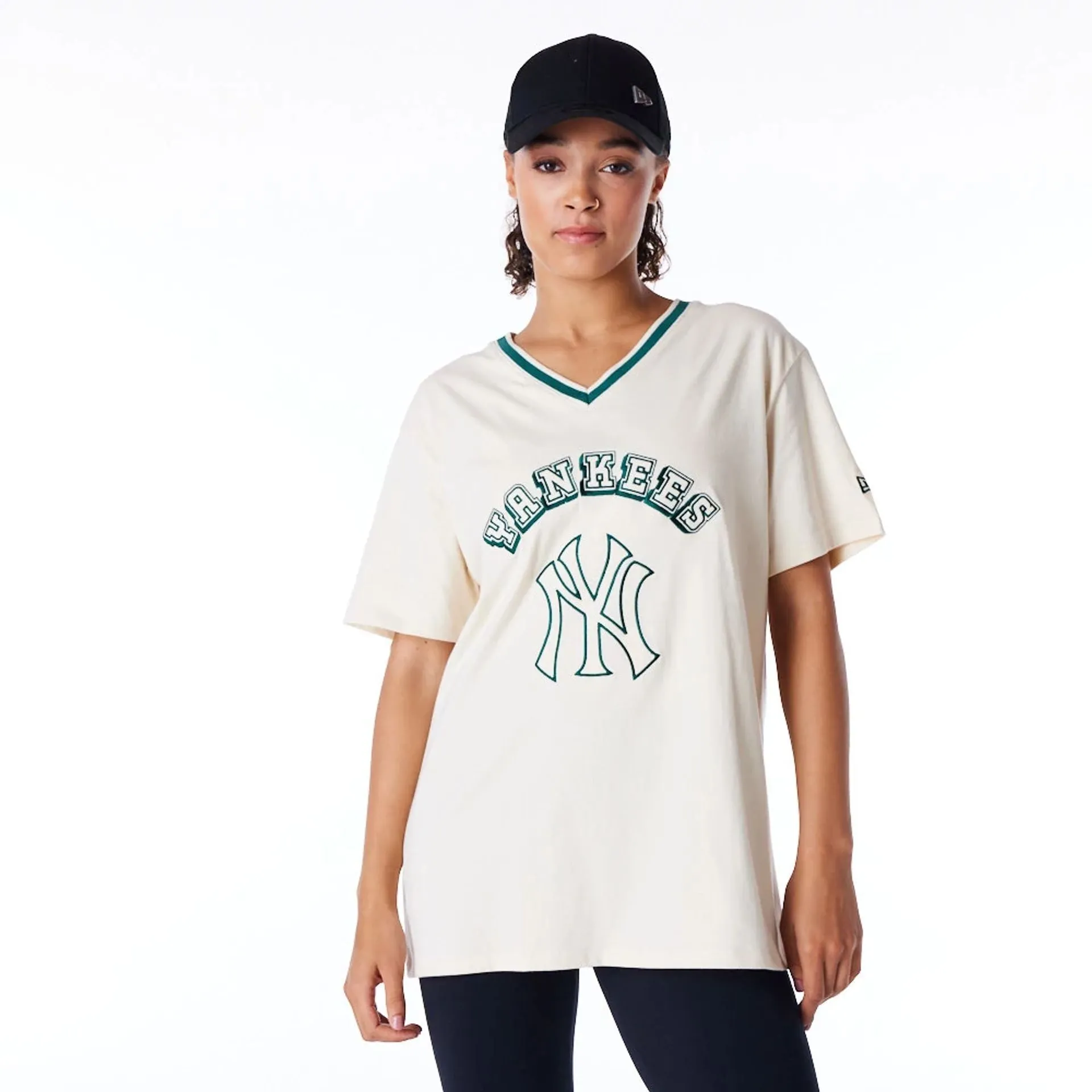 New York Yankees Womens MLB Graphic Stone V Neck T-Shirt NEW ERA