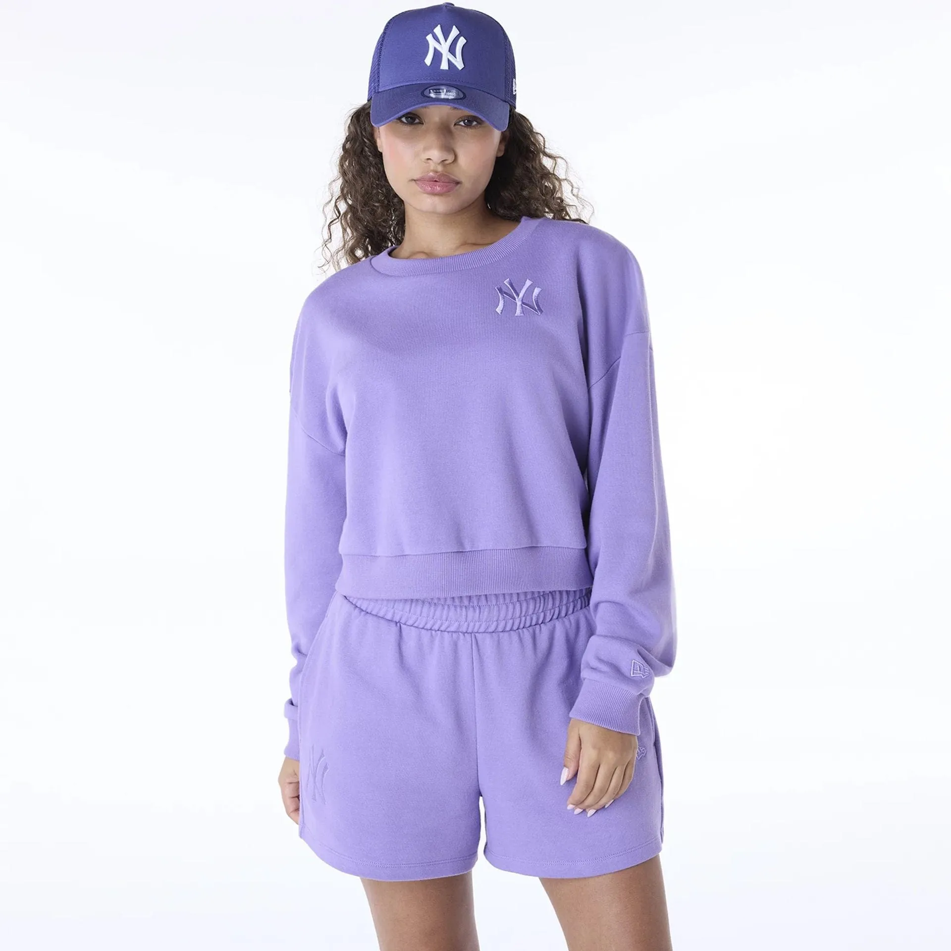 New York Yankees Womens MLB League Essential Purple Crew Neck Sweater NEW ERA