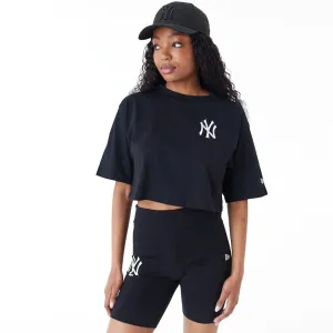 New York Yankees Womens MLB Lifestyle Black Crop T-Shirt NEW ERA