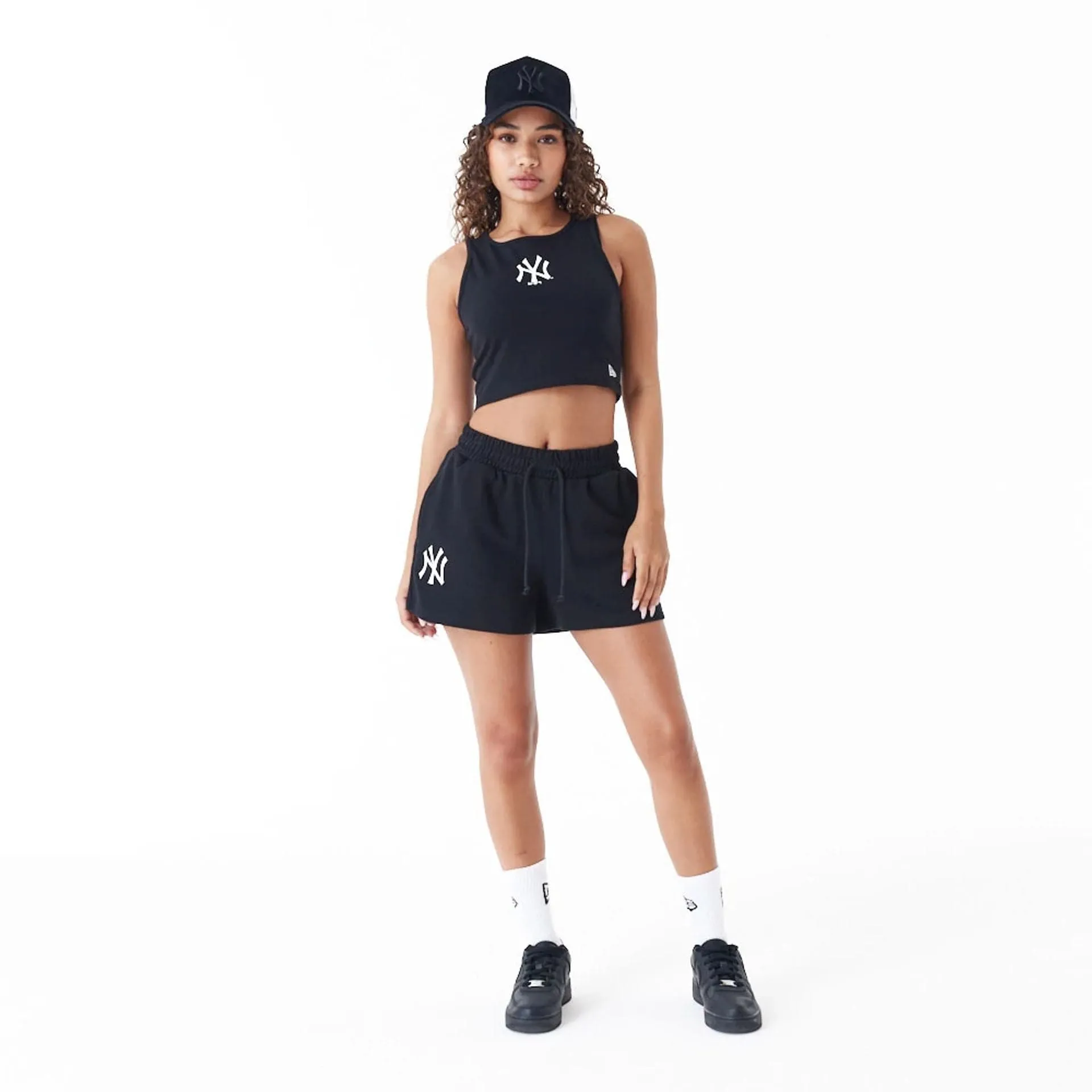 New York Yankees Womens MLB Lifestyle Black Crop Tank Top NEW ERA