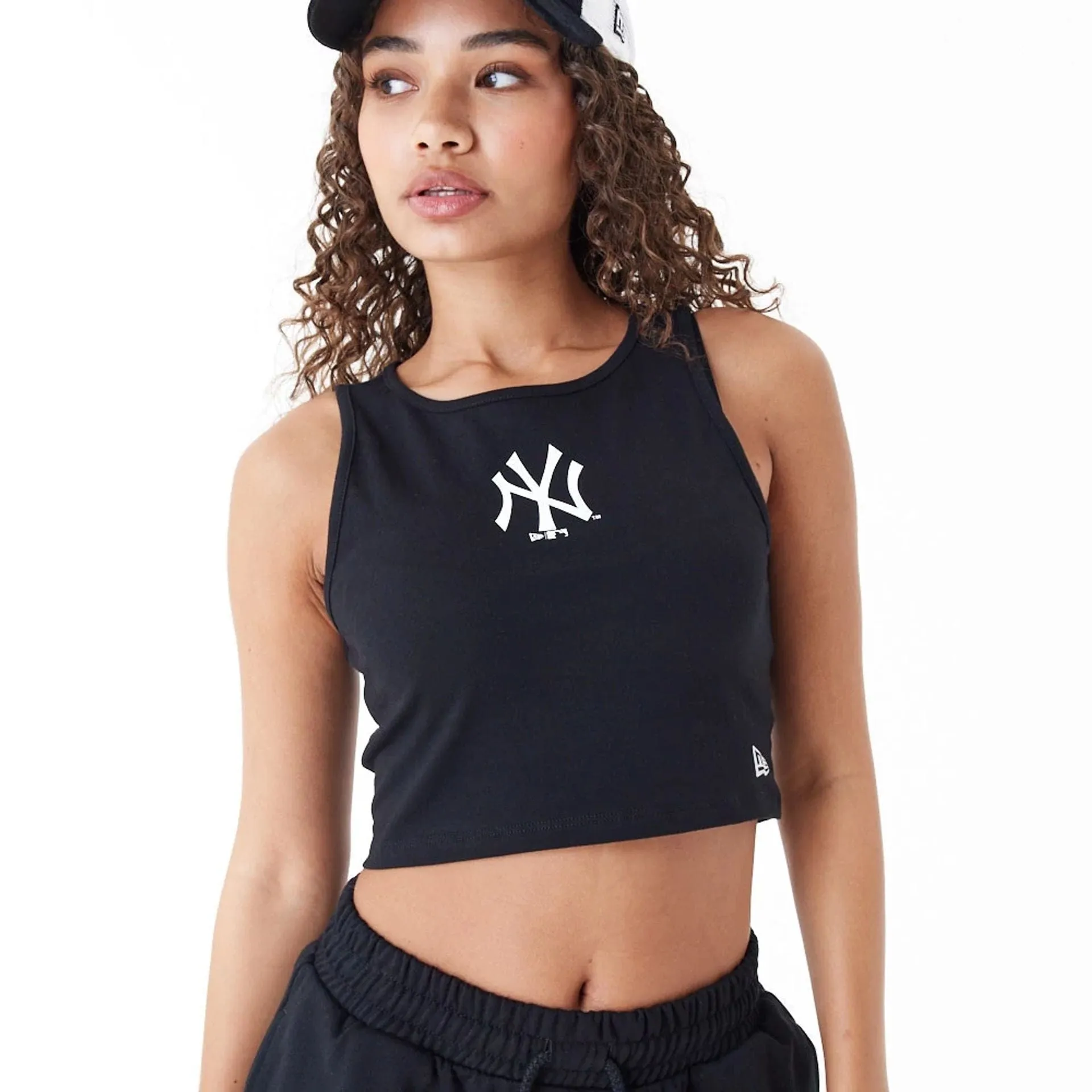 New York Yankees Womens MLB Lifestyle Black Crop Tank Top NEW ERA