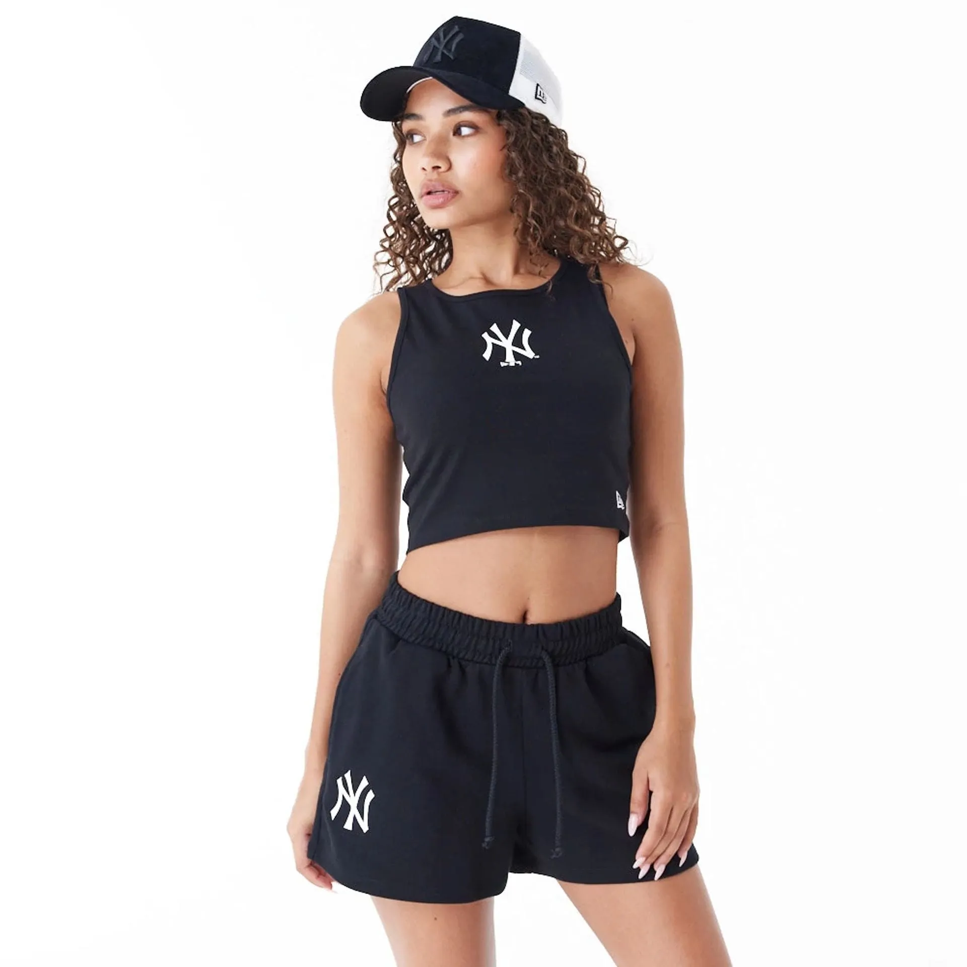 New York Yankees Womens MLB Lifestyle Black Crop Tank Top NEW ERA