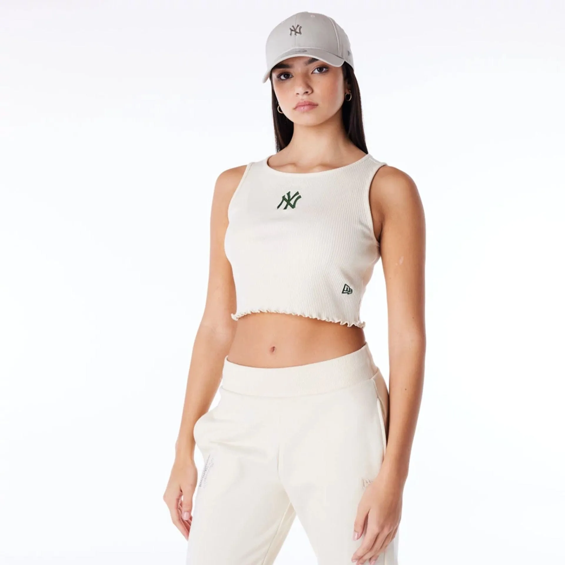 New York Yankees Womens MLB Rib Stone Crop Tank Top NEW ERA