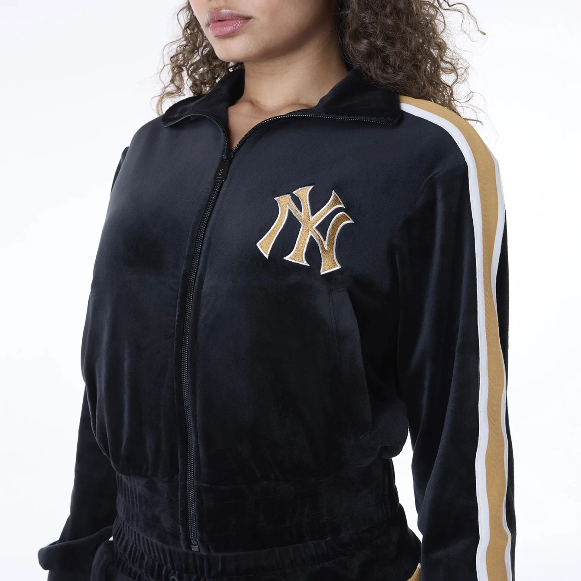 New York Yankees Womens MLB Velour Black Track Jacket NEW ERA