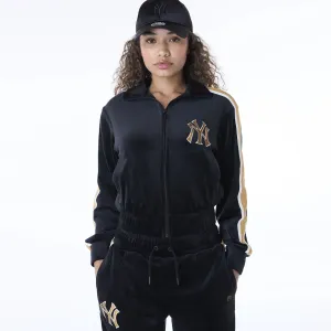 New York Yankees Womens MLB Velour Black Track Jacket NEW ERA