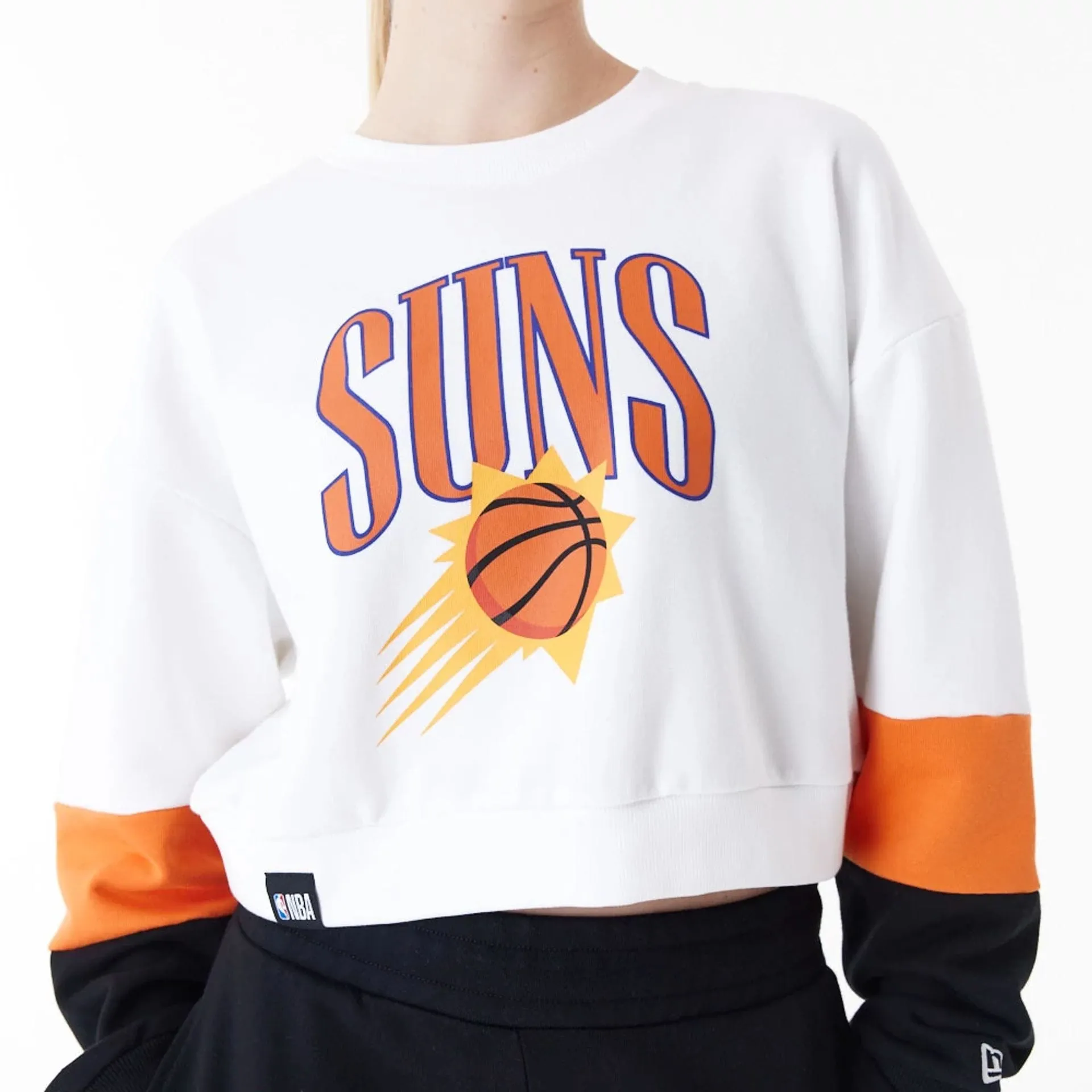 Phoenix Suns Womens NBA Colour Block White Crop Crew Neck Sweatshirt NEW ERA