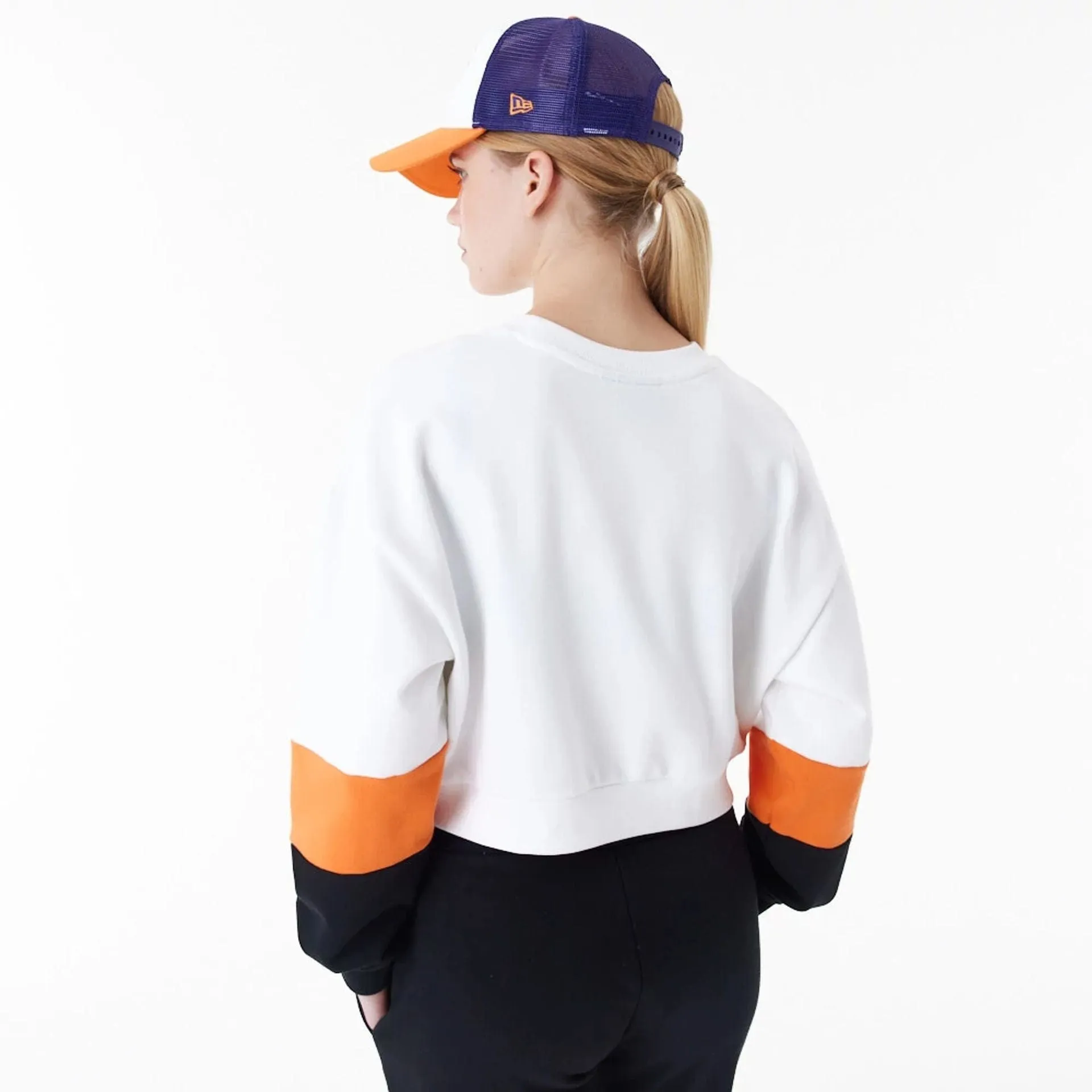 Phoenix Suns Womens NBA Colour Block White Crop Crew Neck Sweatshirt NEW ERA